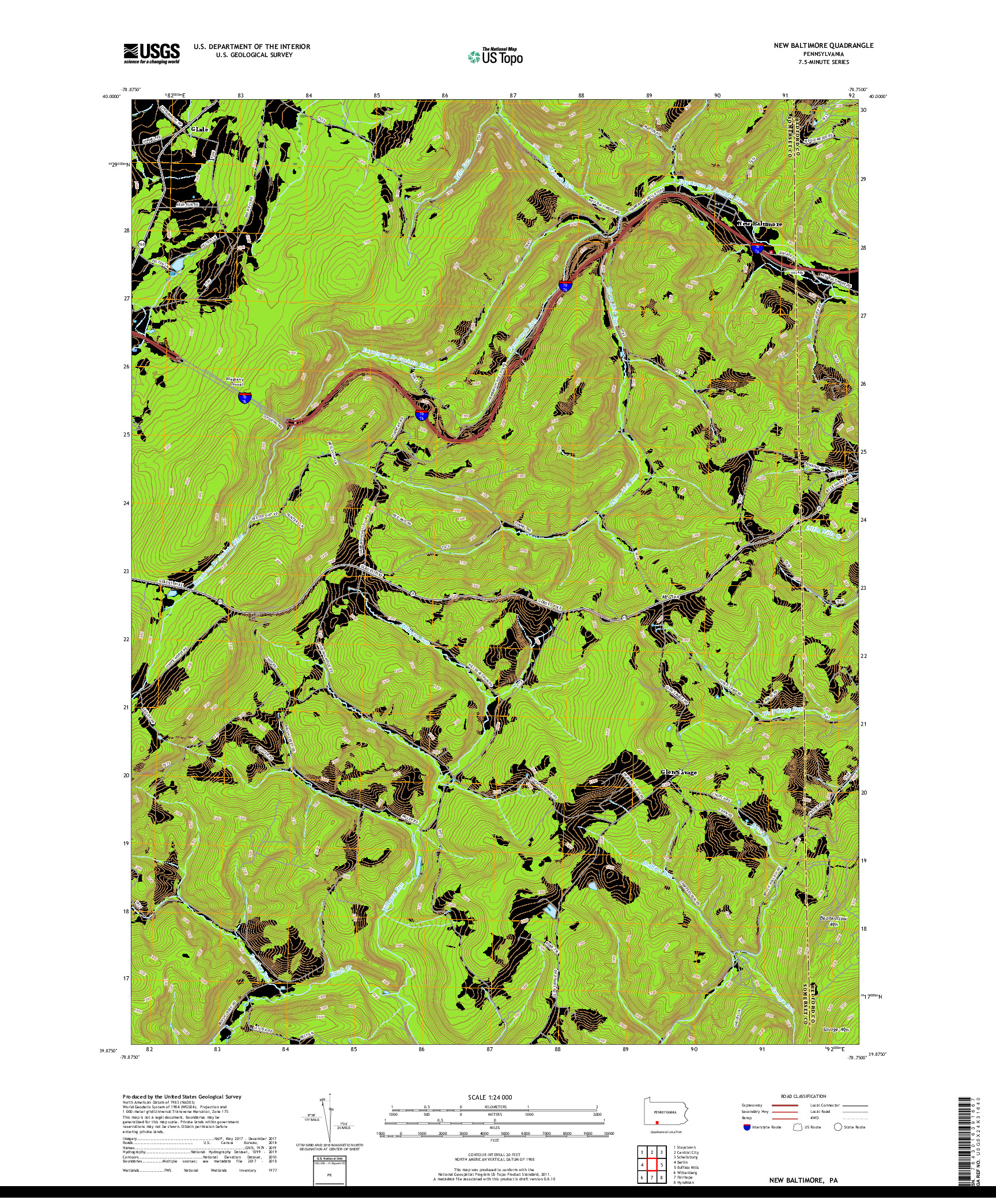 USGS US TOPO 7.5-MINUTE MAP FOR NEW BALTIMORE, PA 2019