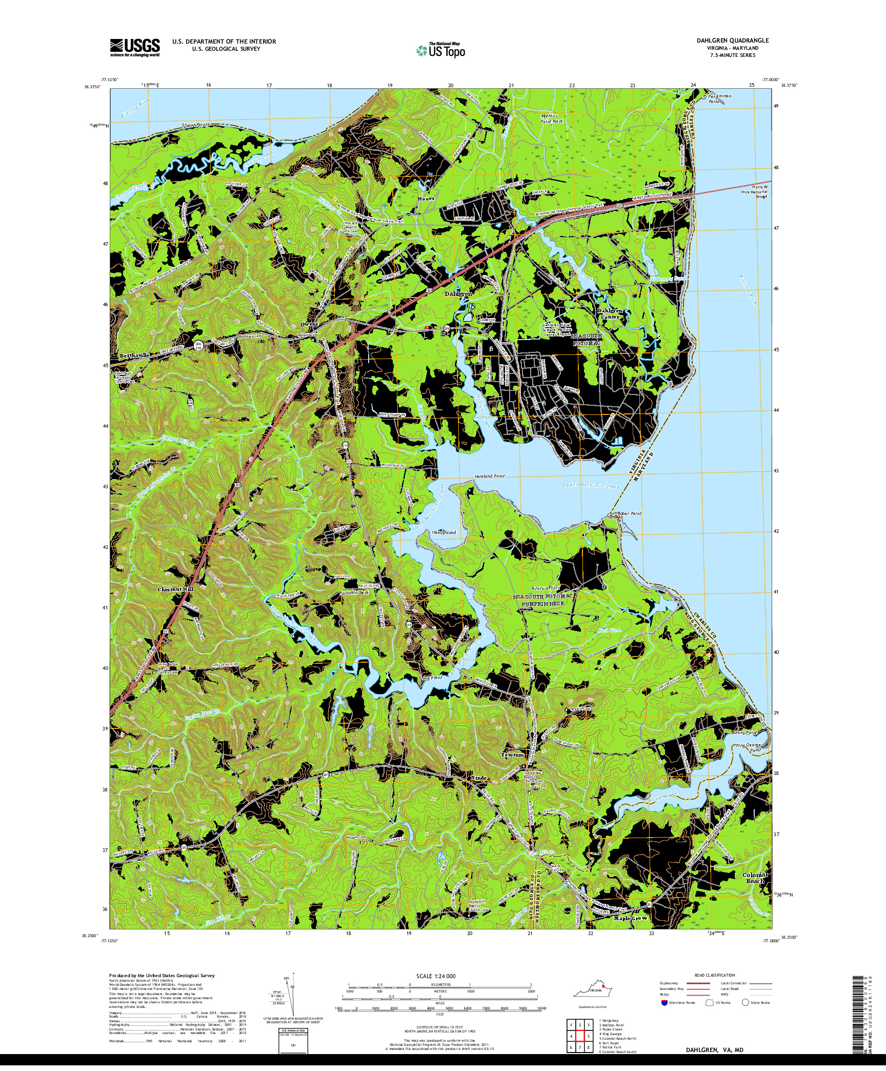 USGS US TOPO 7.5-MINUTE MAP FOR DAHLGREN, VA,MD 2019