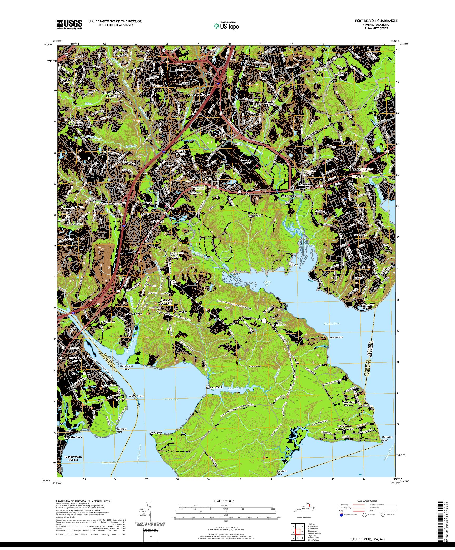 USGS US TOPO 7.5-MINUTE MAP FOR FORT BELVOIR, VA,MD 2019