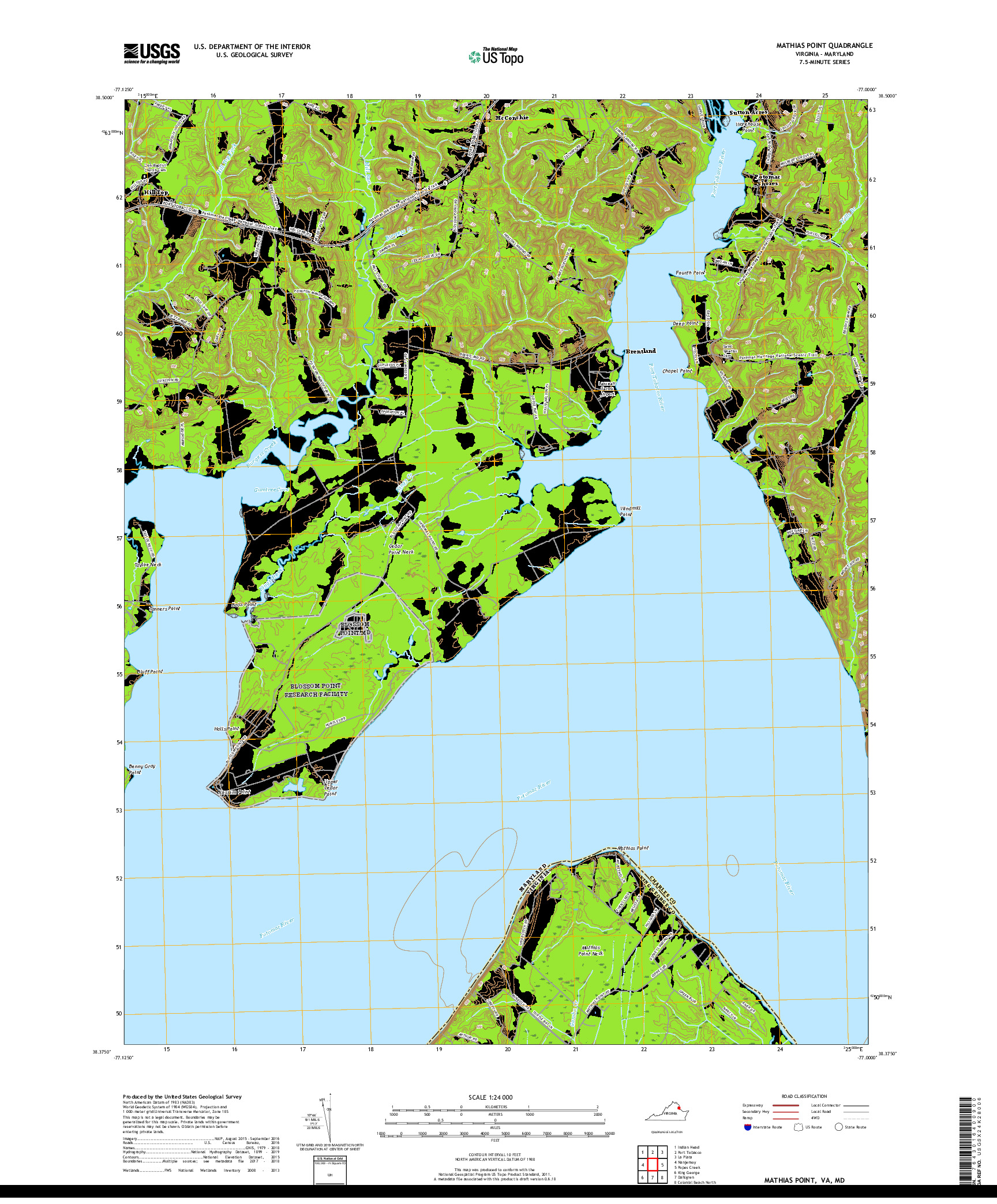 USGS US TOPO 7.5-MINUTE MAP FOR MATHIAS POINT, VA,MD 2019
