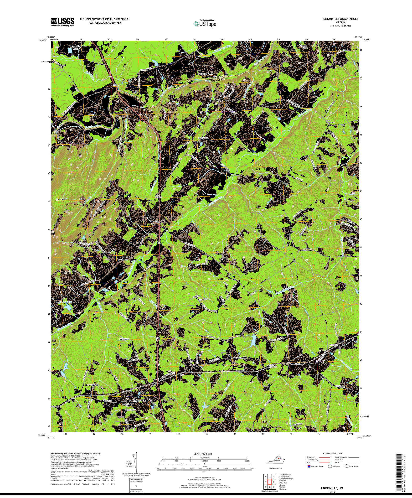 USGS US TOPO 7.5-MINUTE MAP FOR UNIONVILLE, VA 2019