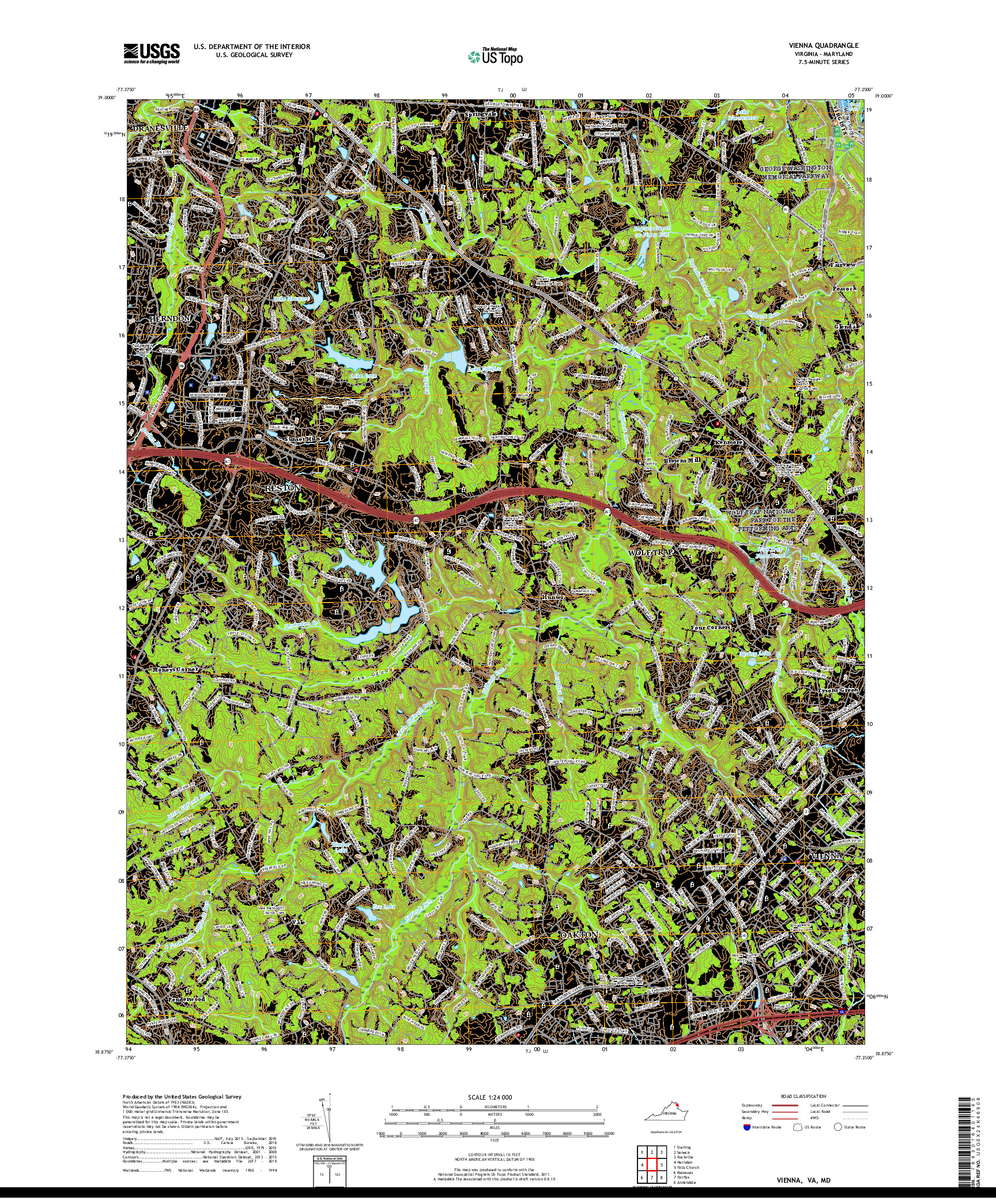 USGS US TOPO 7.5-MINUTE MAP FOR VIENNA, VA,MD 2019