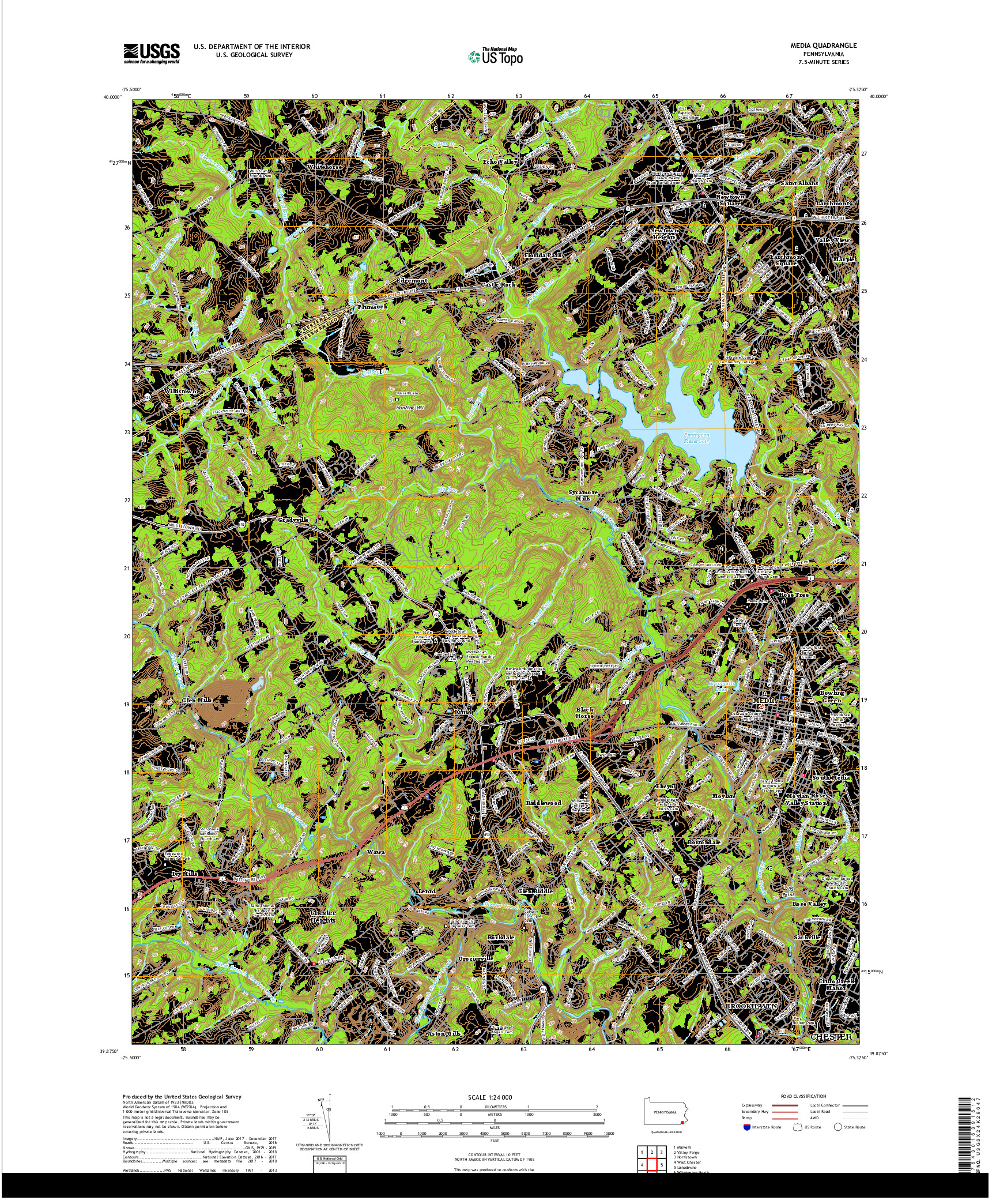 USGS US TOPO 7.5-MINUTE MAP FOR MEDIA, PA 2019