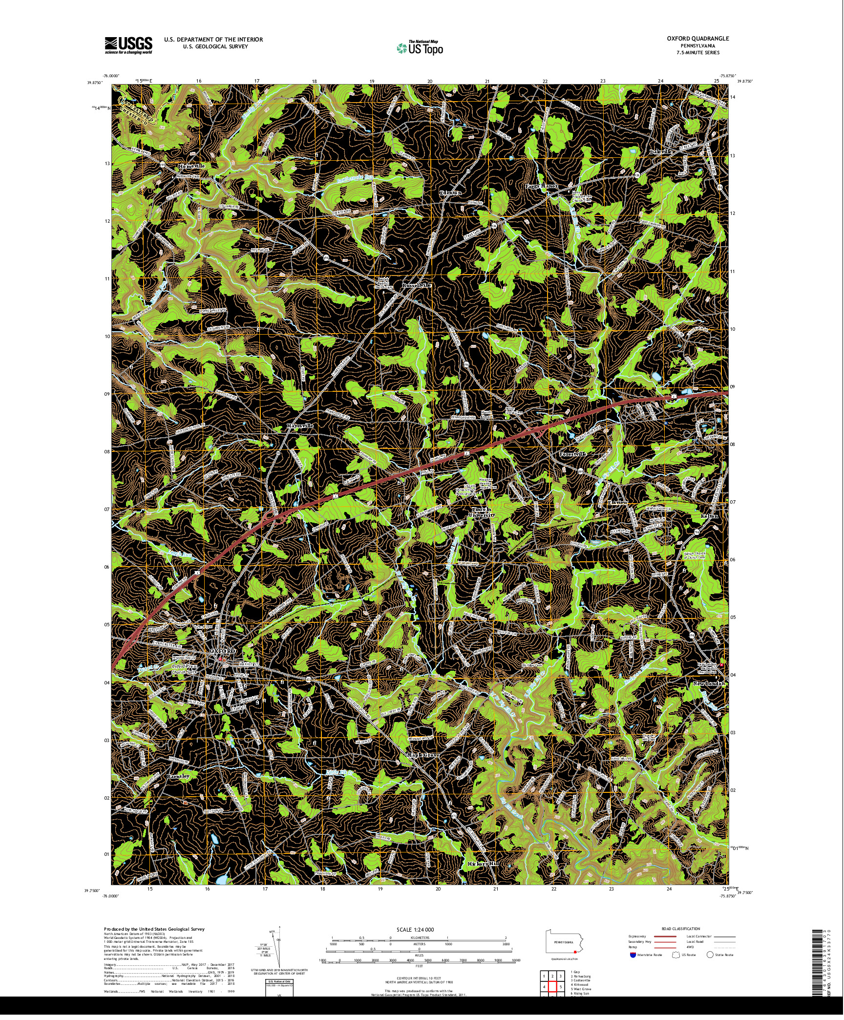 USGS US TOPO 7.5-MINUTE MAP FOR OXFORD, PA 2019