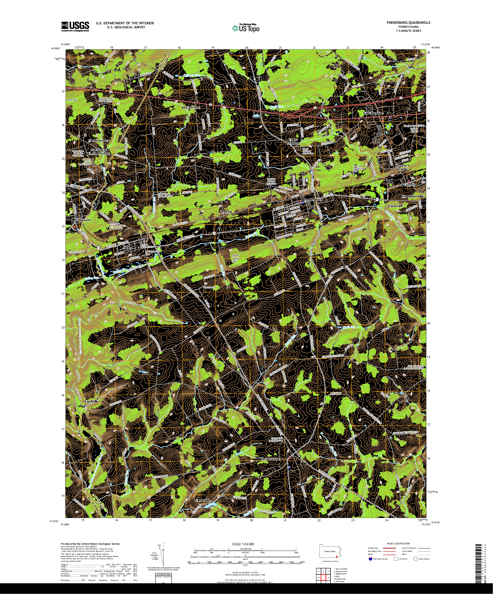 USGS US TOPO 7.5-MINUTE MAP FOR PARKESBURG, PA 2019