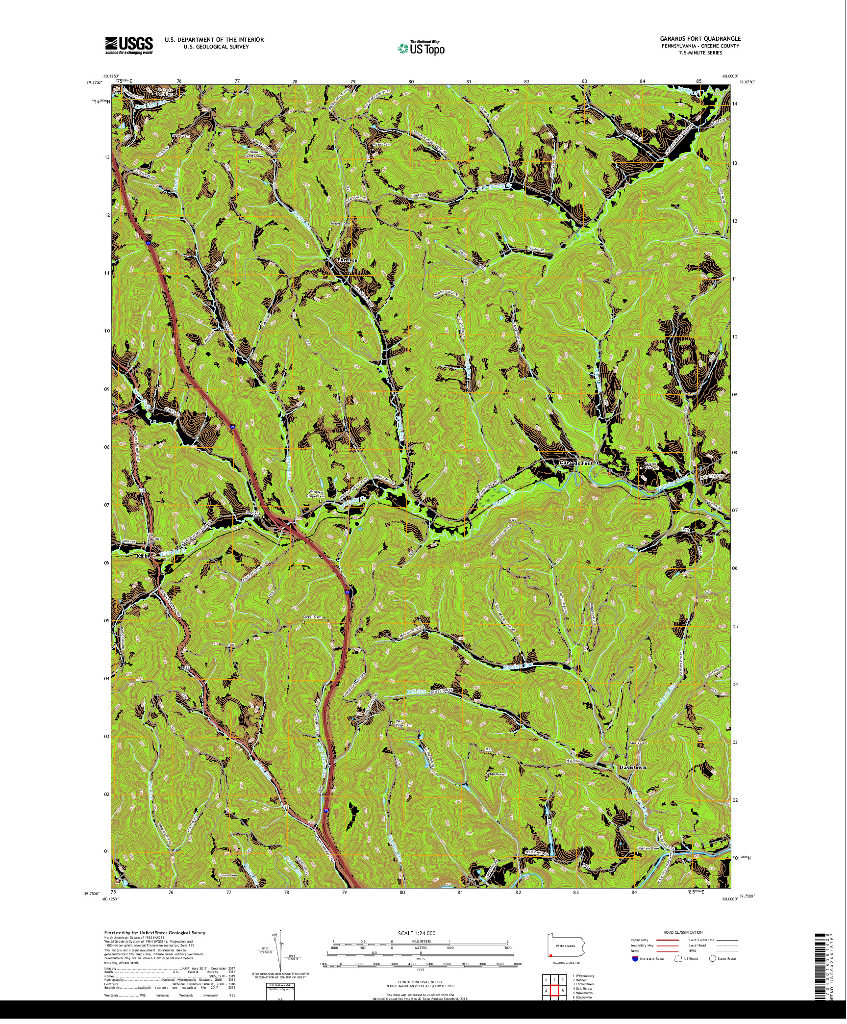 USGS US TOPO 7.5-MINUTE MAP FOR GARARDS FORT, PA 2019