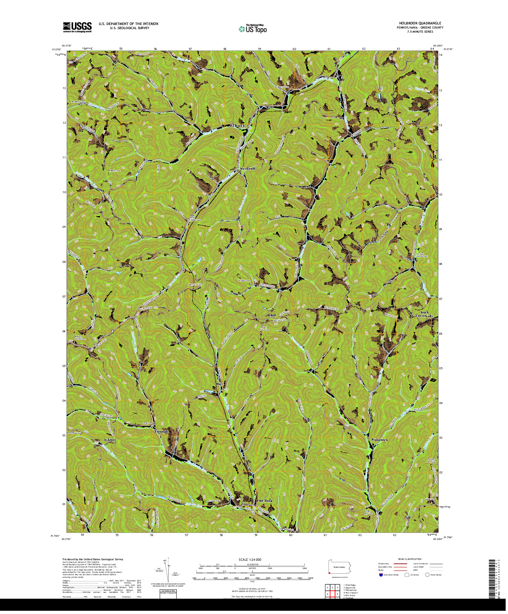 USGS US TOPO 7.5-MINUTE MAP FOR HOLBROOK, PA 2019