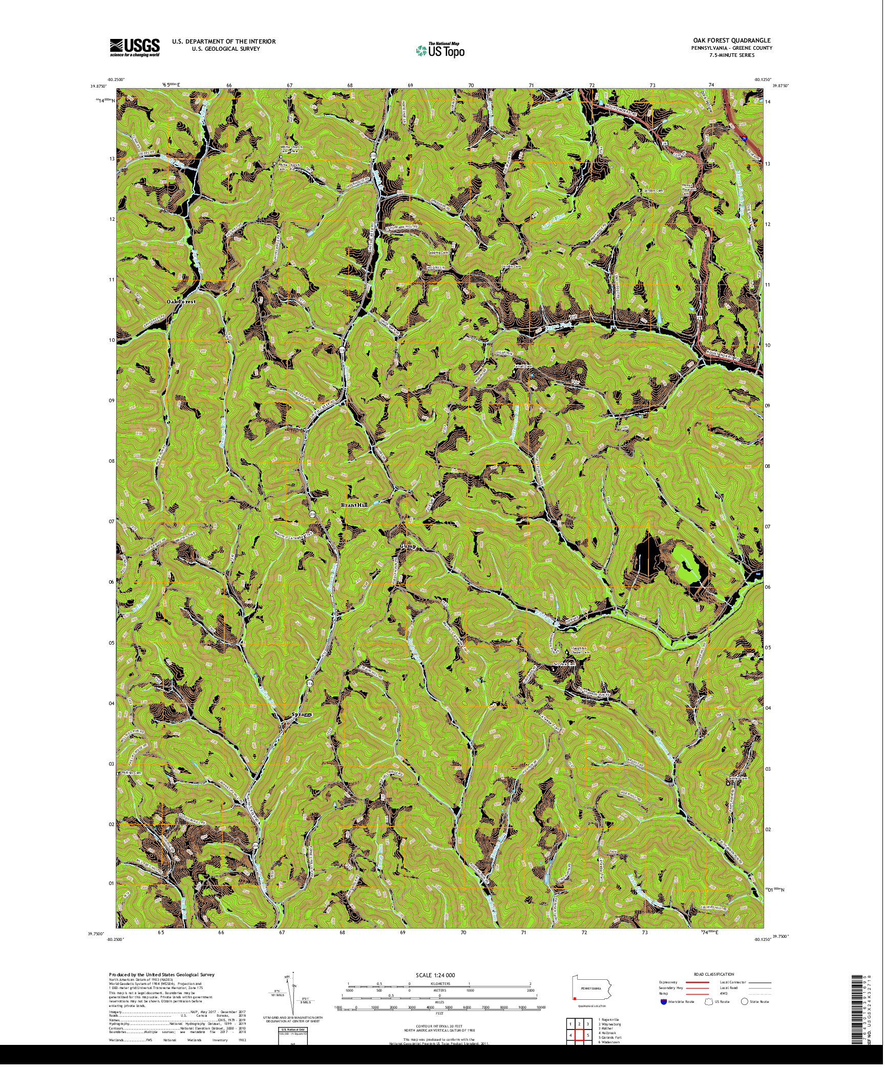 USGS US TOPO 7.5-MINUTE MAP FOR OAK FOREST, PA 2019