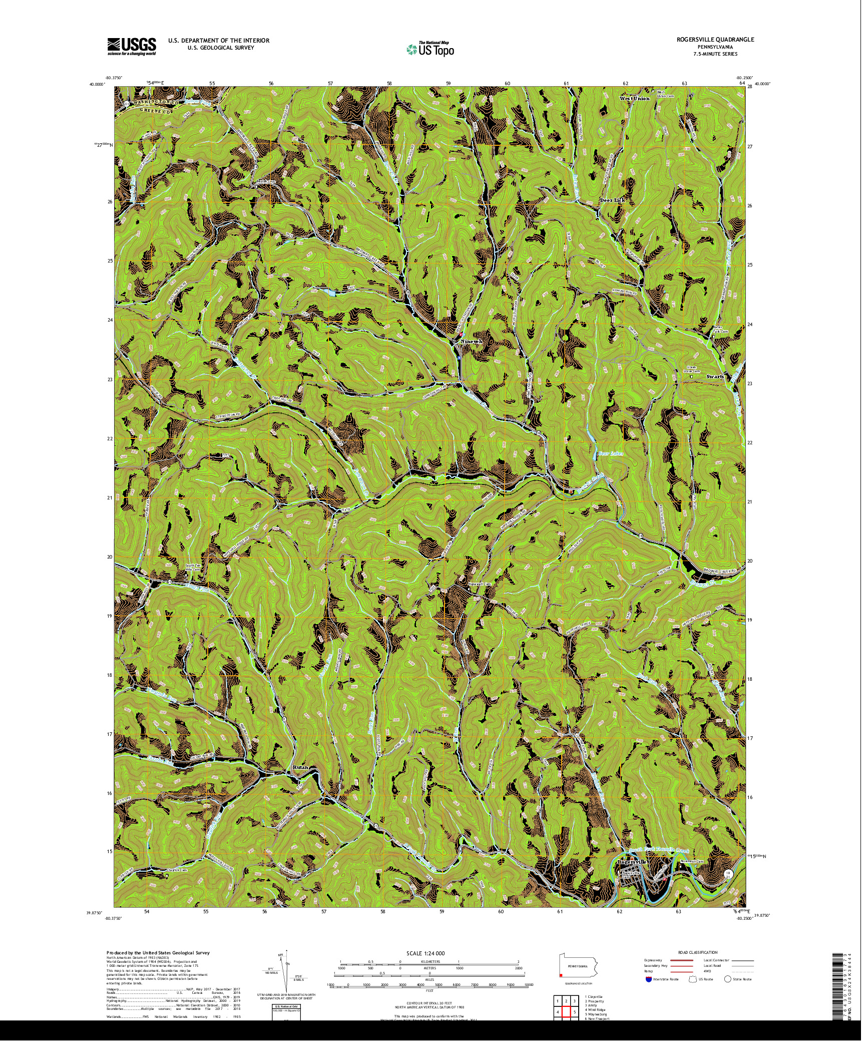 USGS US TOPO 7.5-MINUTE MAP FOR ROGERSVILLE, PA 2019