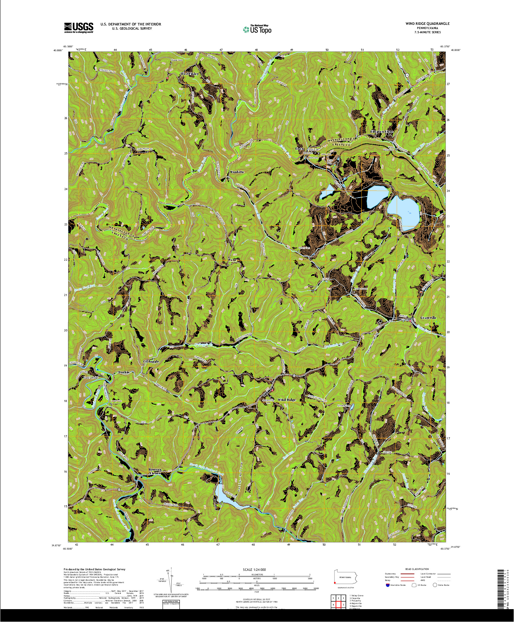 USGS US TOPO 7.5-MINUTE MAP FOR WIND RIDGE, PA 2019
