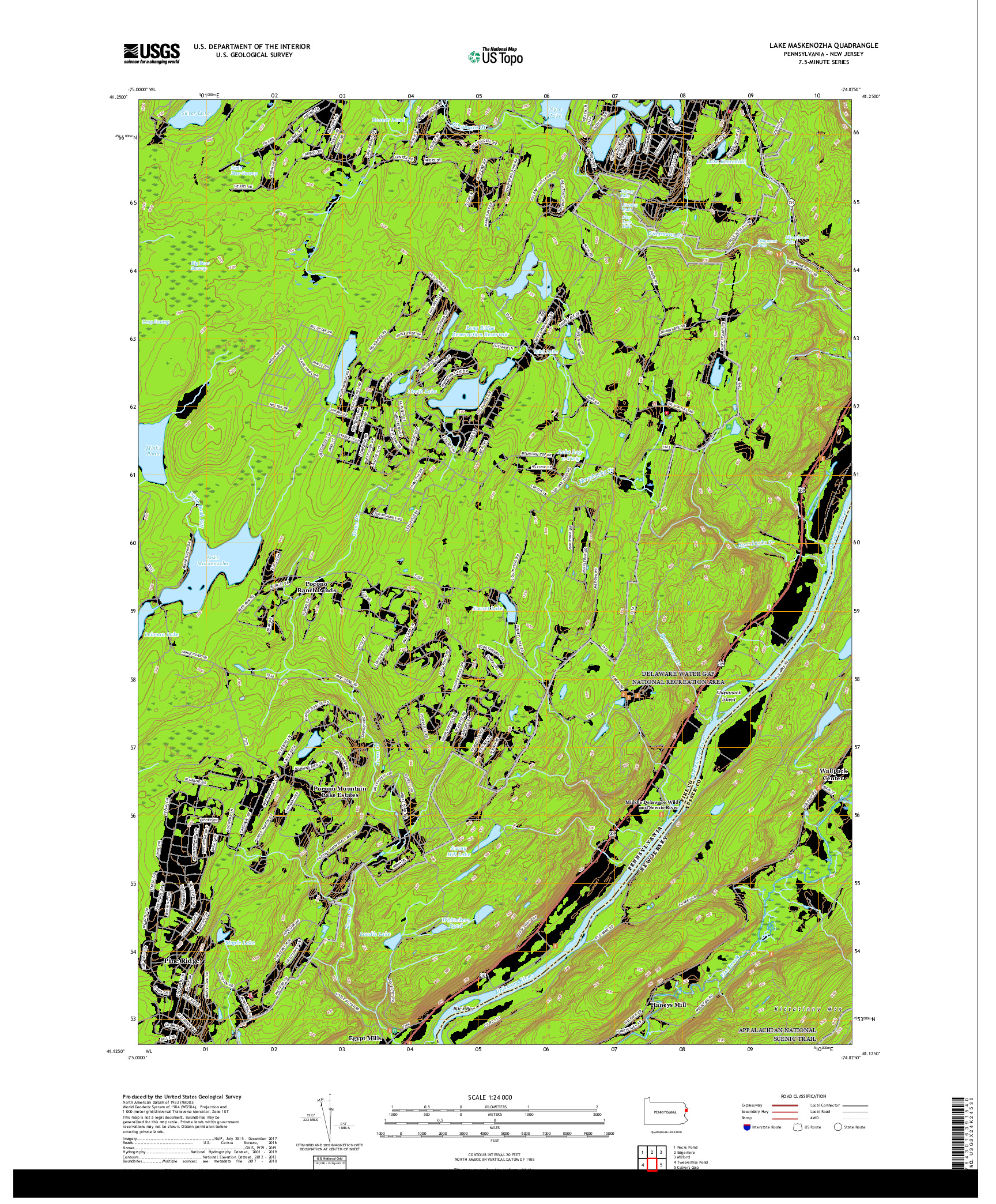 USGS US TOPO 7.5-MINUTE MAP FOR LAKE MASKENOZHA, PA,NJ 2019