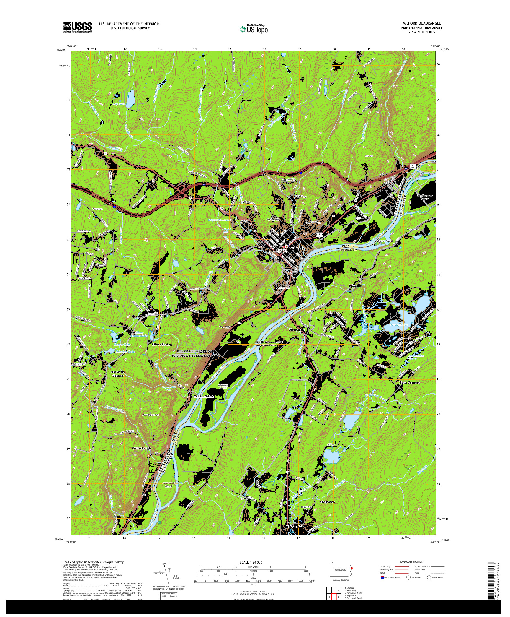 USGS US TOPO 7.5-MINUTE MAP FOR MILFORD, PA,NJ 2019