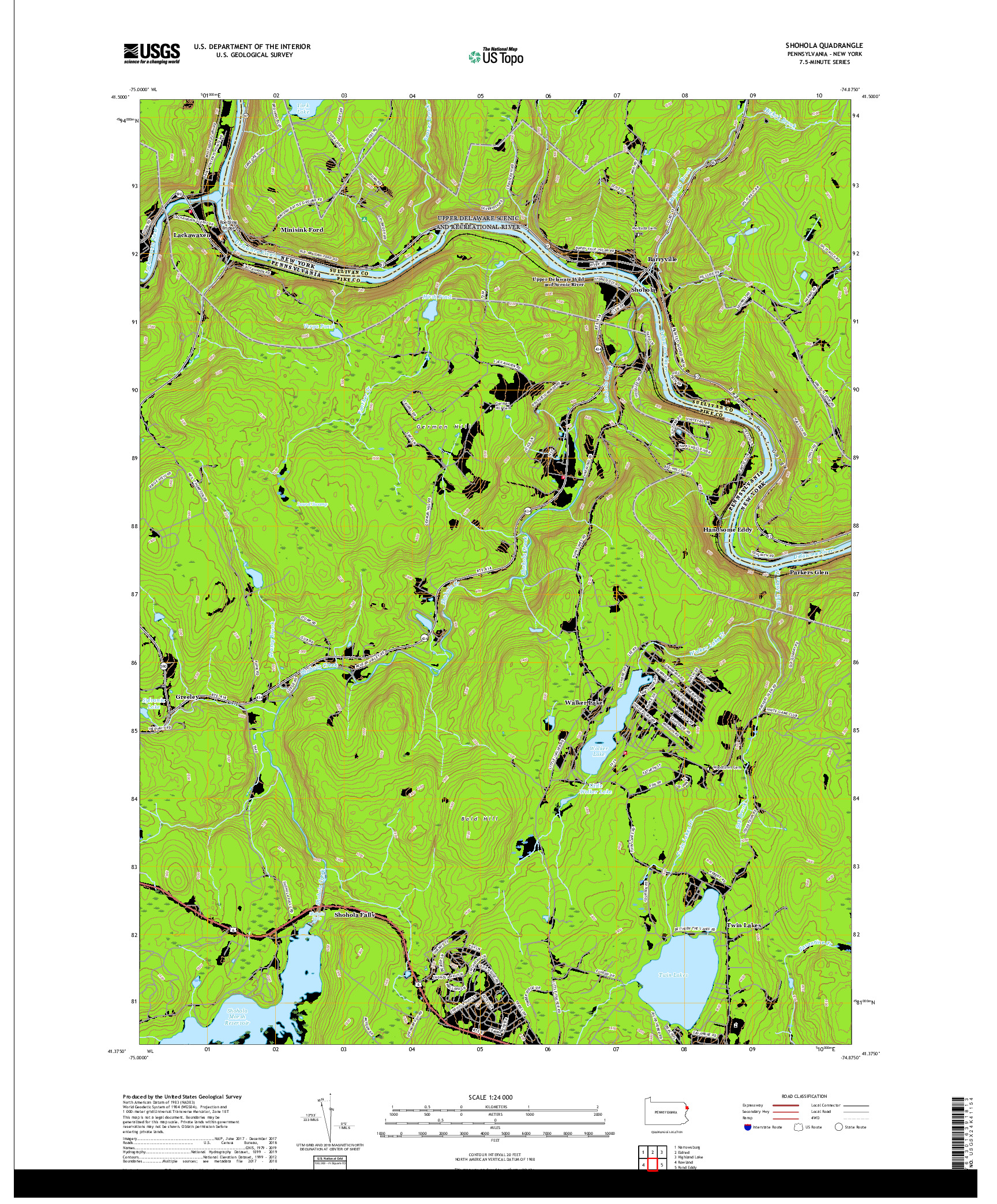 USGS US TOPO 7.5-MINUTE MAP FOR SHOHOLA, PA,NY 2019