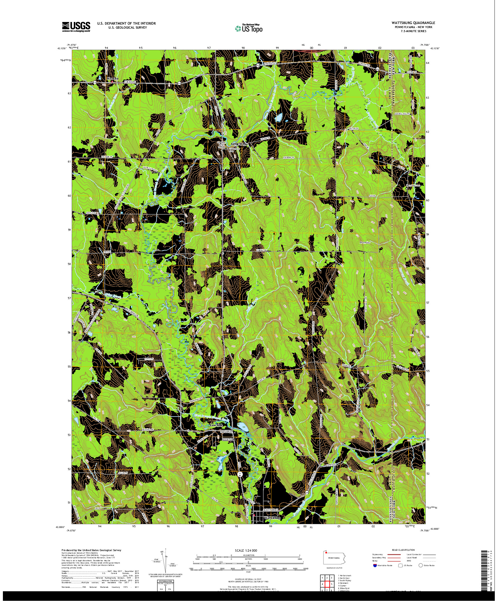 USGS US TOPO 7.5-MINUTE MAP FOR WATTSBURG, PA,NY 2019