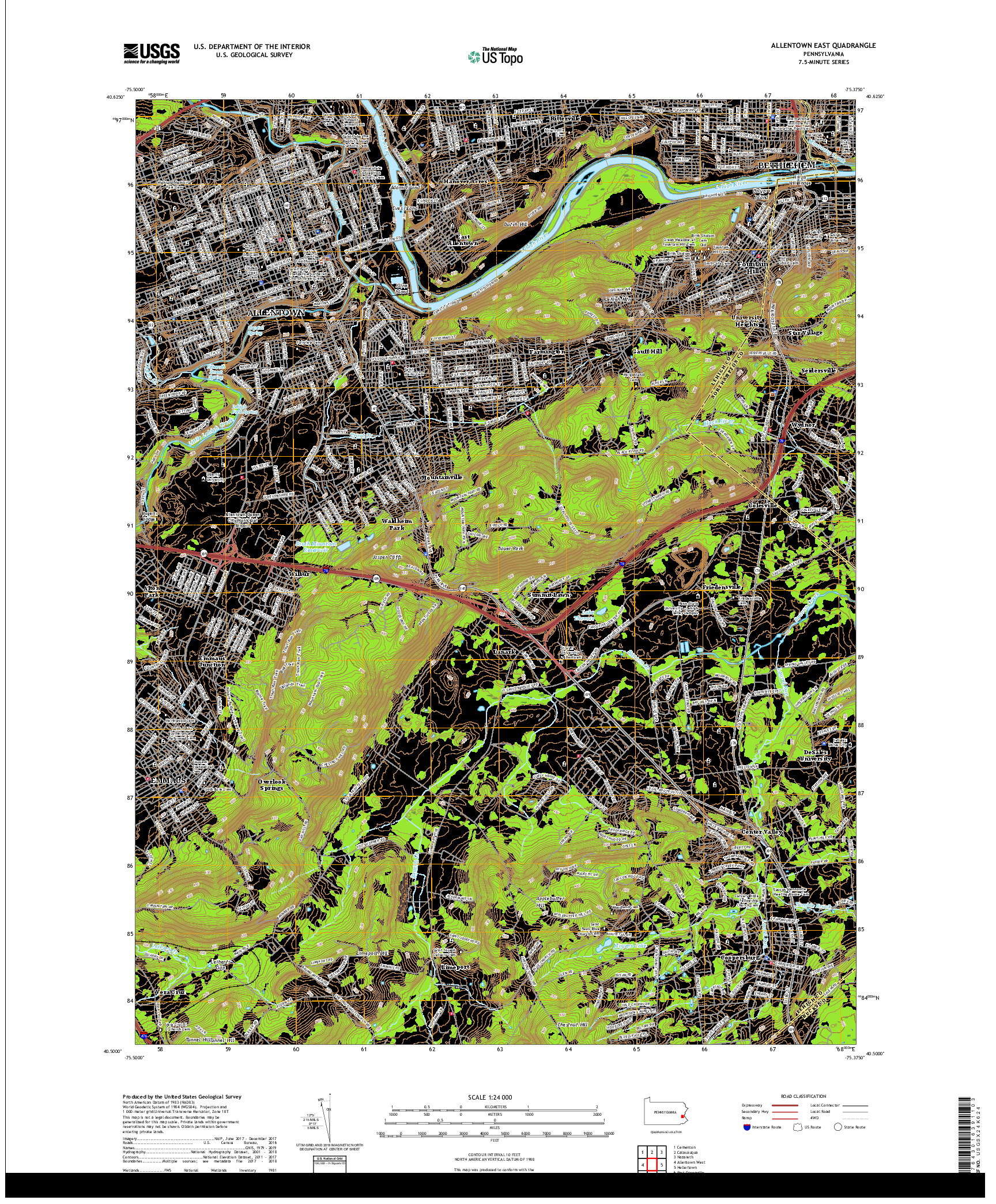 USGS US TOPO 7.5-MINUTE MAP FOR ALLENTOWN EAST, PA 2019