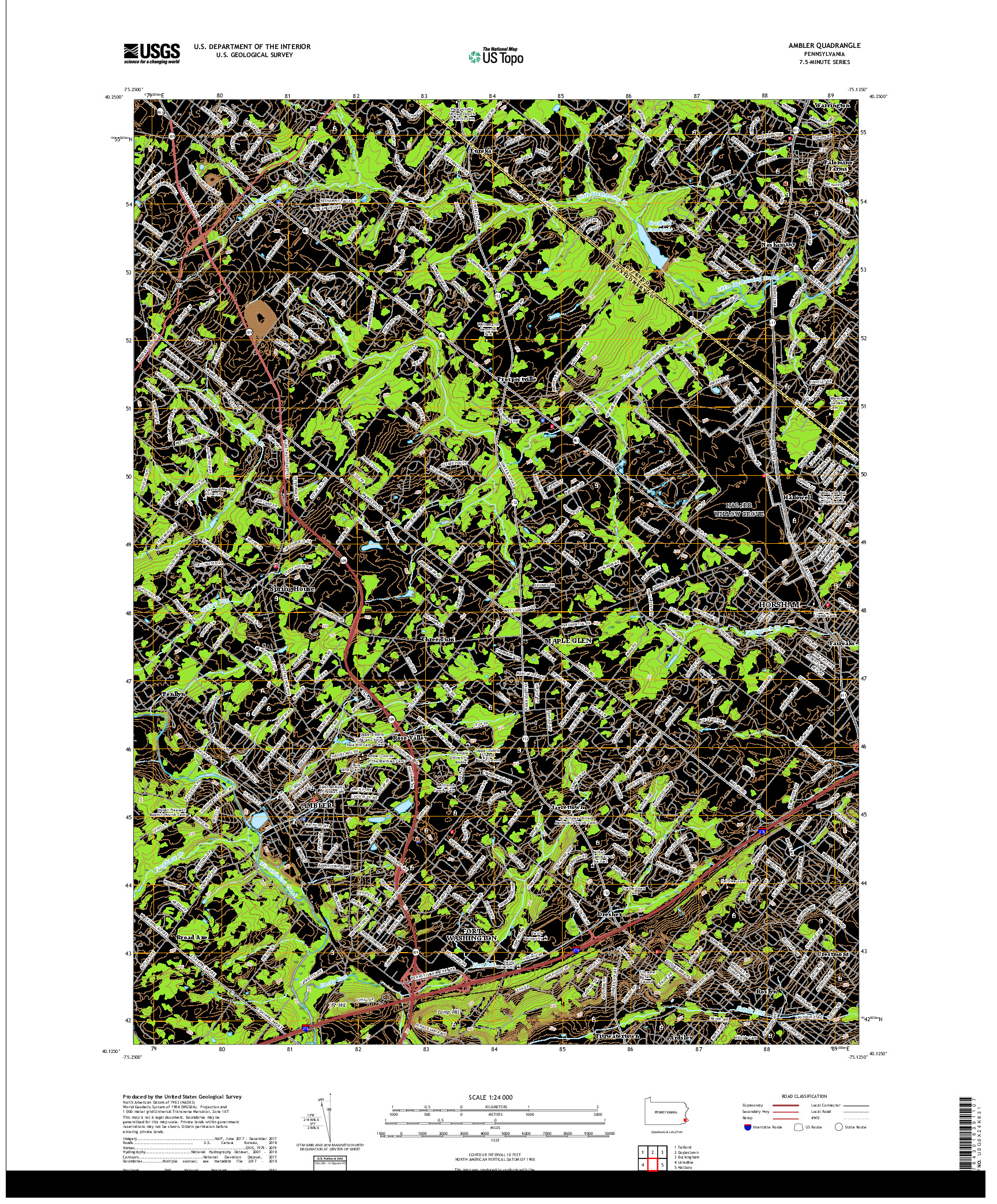 USGS US TOPO 7.5-MINUTE MAP FOR AMBLER, PA 2019