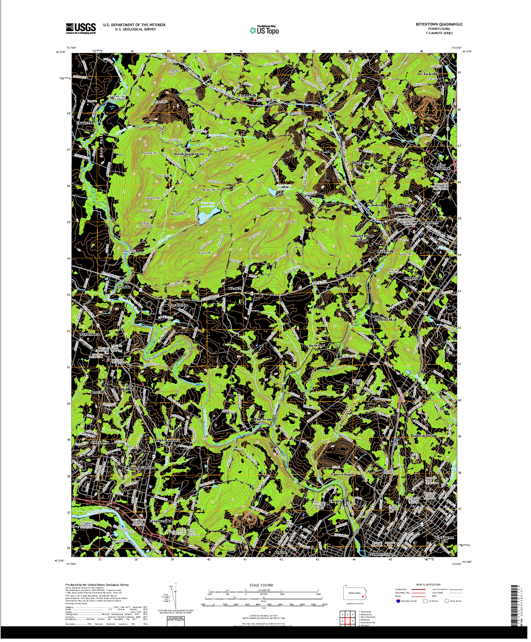 USGS US TOPO 7.5-MINUTE MAP FOR BOYERTOWN, PA 2019