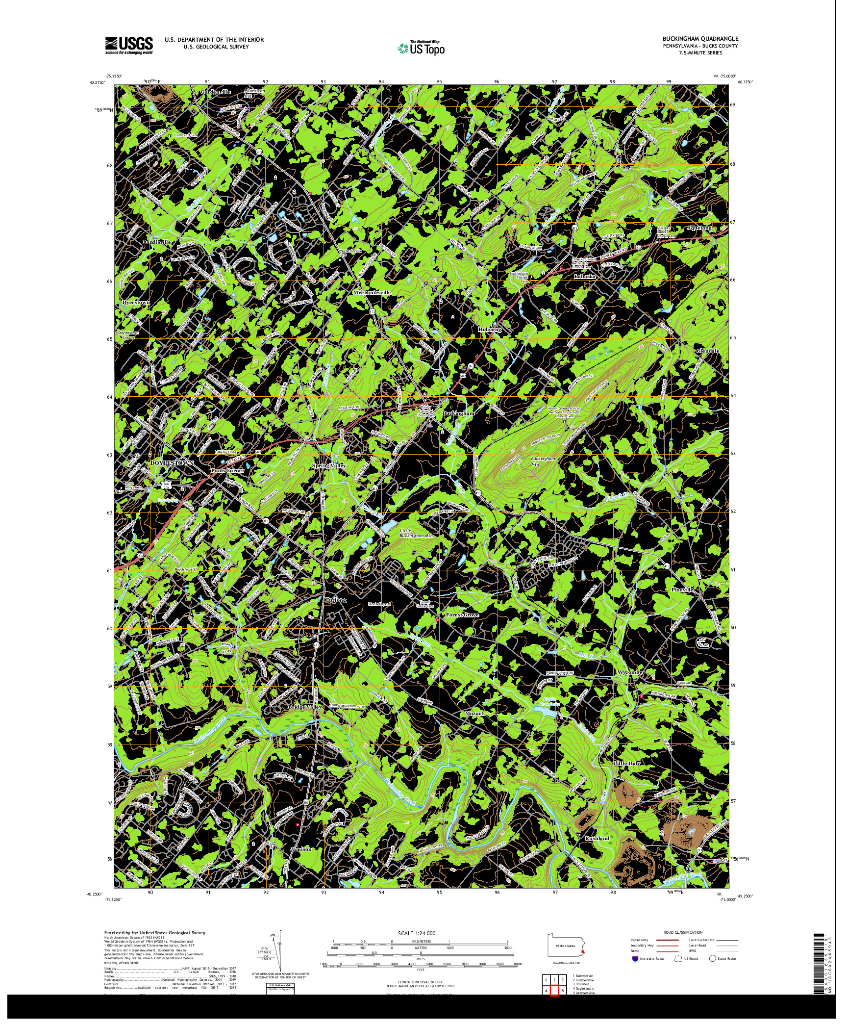 USGS US TOPO 7.5-MINUTE MAP FOR BUCKINGHAM, PA 2019