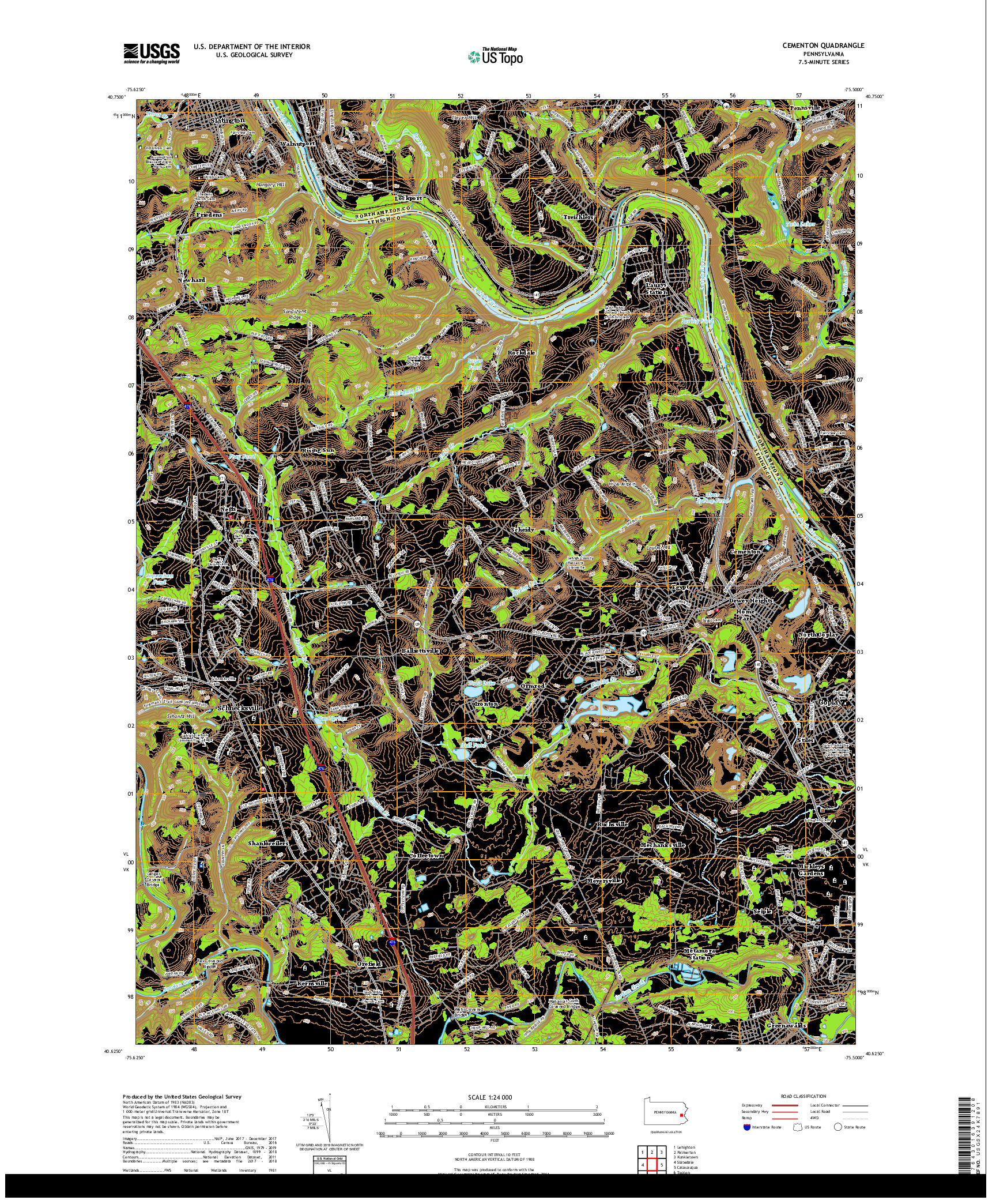 USGS US TOPO 7.5-MINUTE MAP FOR CEMENTON, PA 2019