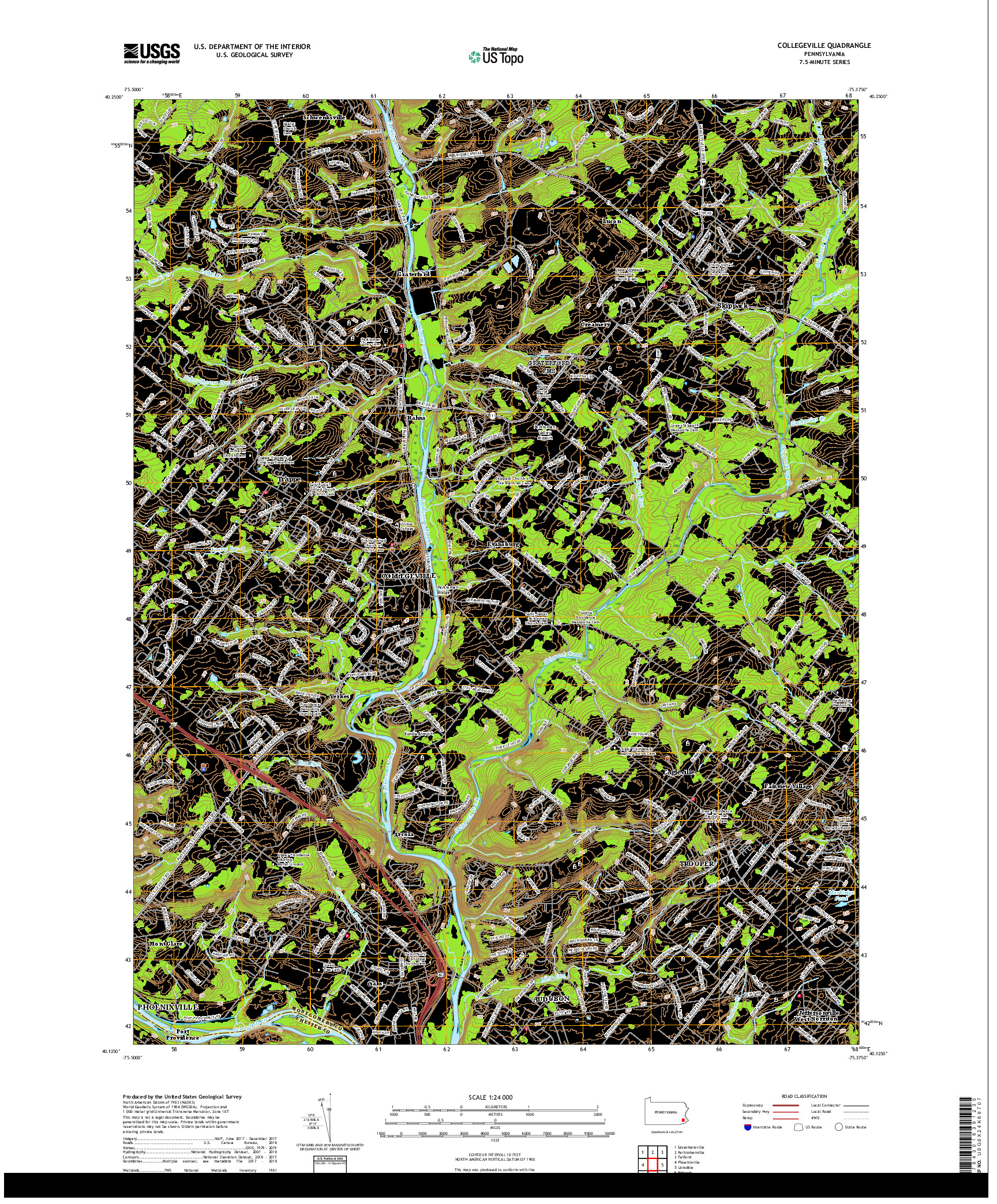 USGS US TOPO 7.5-MINUTE MAP FOR COLLEGEVILLE, PA 2019