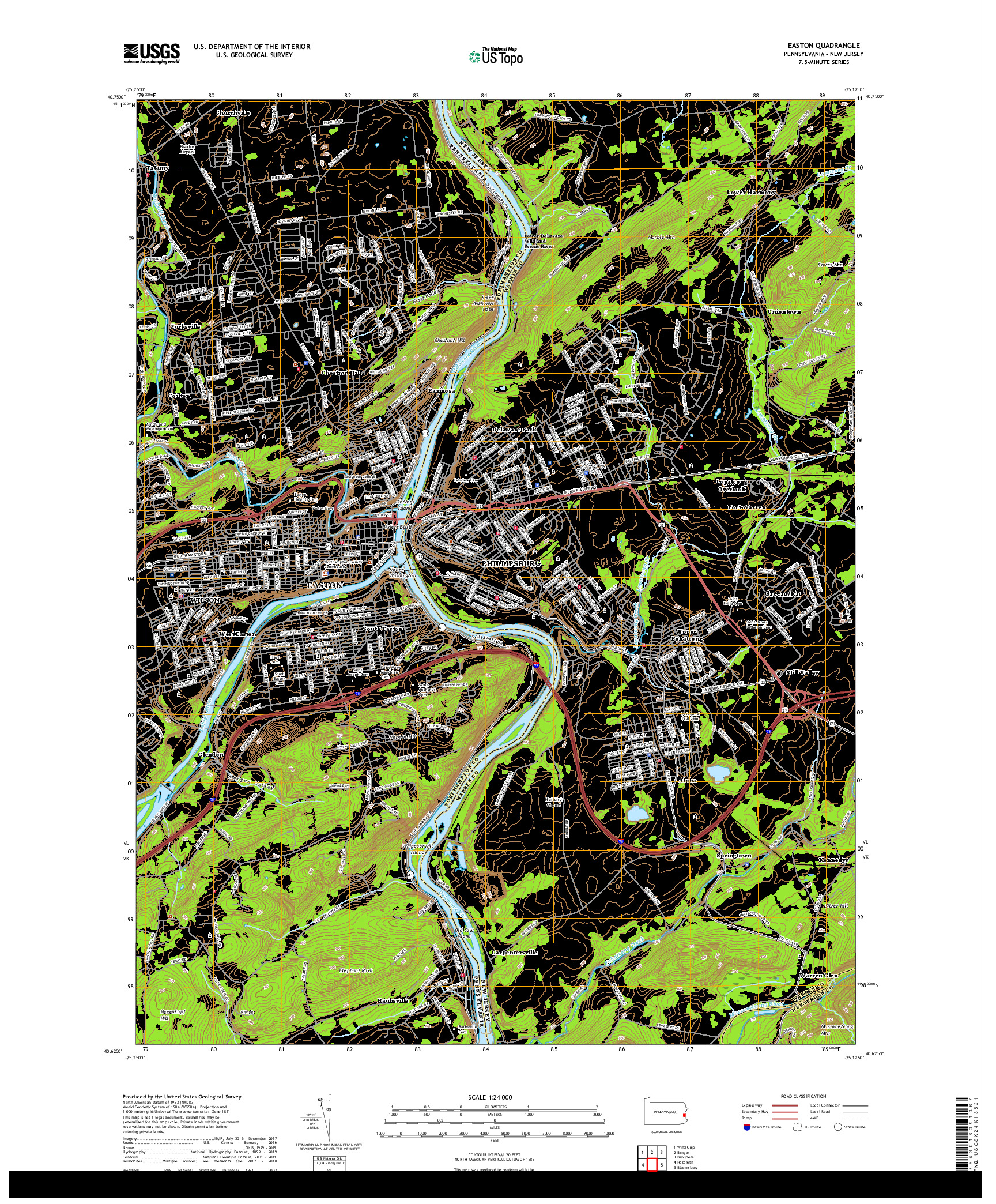 USGS US TOPO 7.5-MINUTE MAP FOR EASTON, PA,NJ 2019