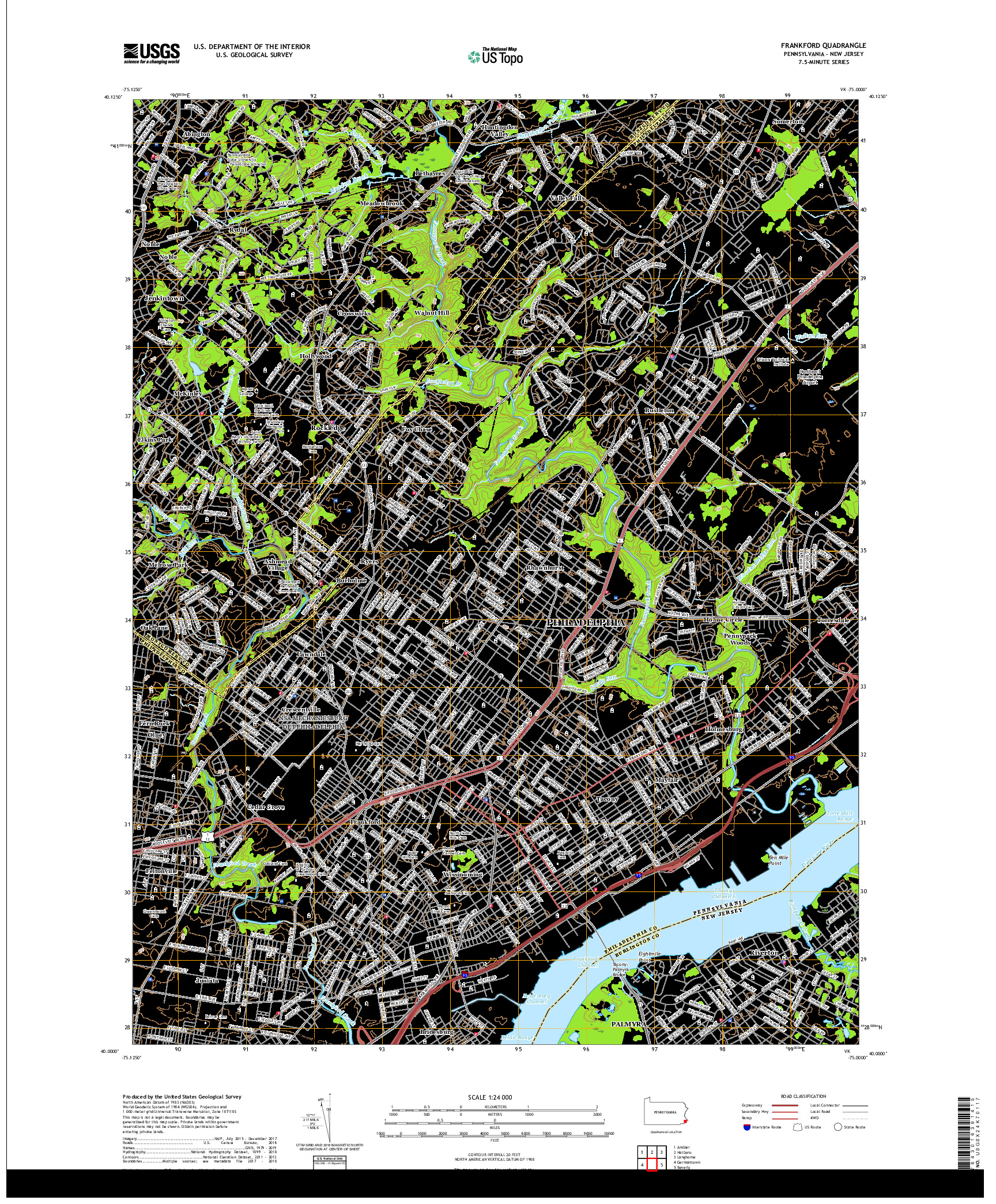 USGS US TOPO 7.5-MINUTE MAP FOR FRANKFORD, PA,NJ 2019