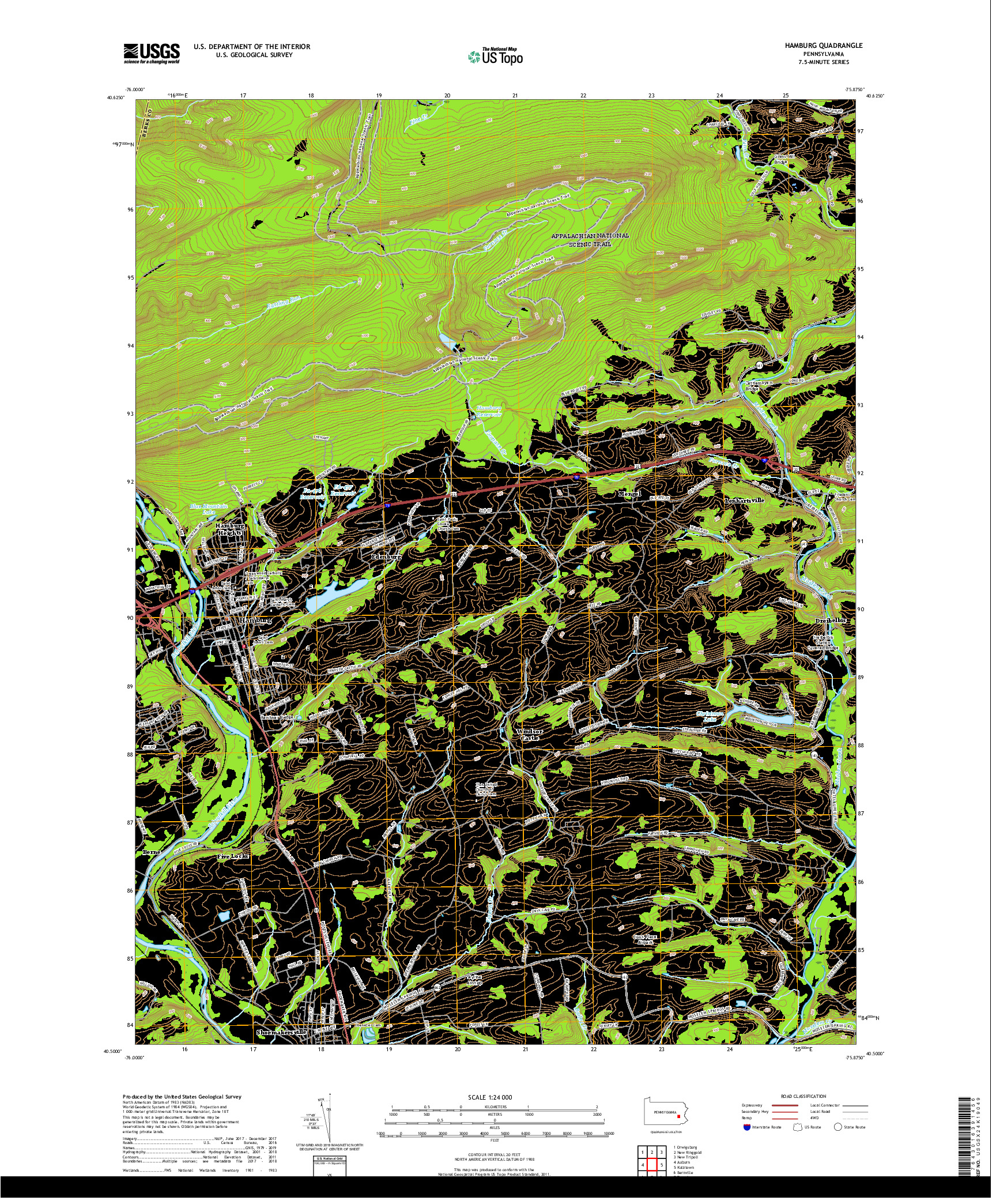 USGS US TOPO 7.5-MINUTE MAP FOR HAMBURG, PA 2019