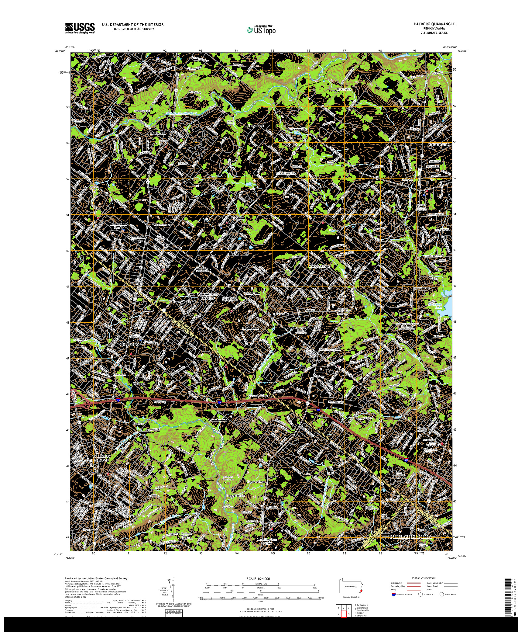 USGS US TOPO 7.5-MINUTE MAP FOR HATBORO, PA 2019