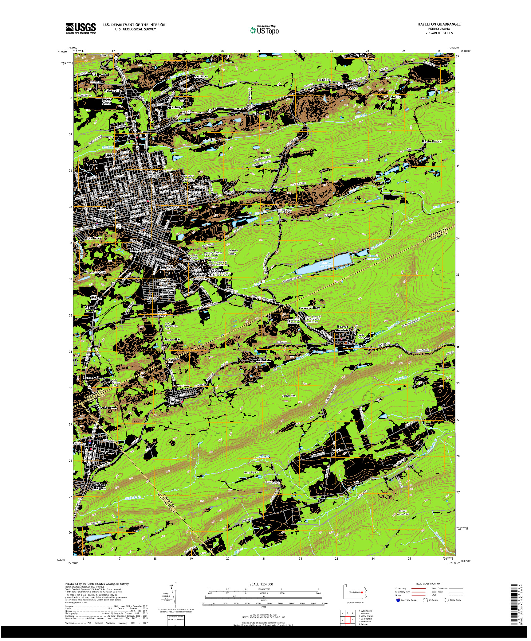 USGS US TOPO 7.5-MINUTE MAP FOR HAZLETON, PA 2019