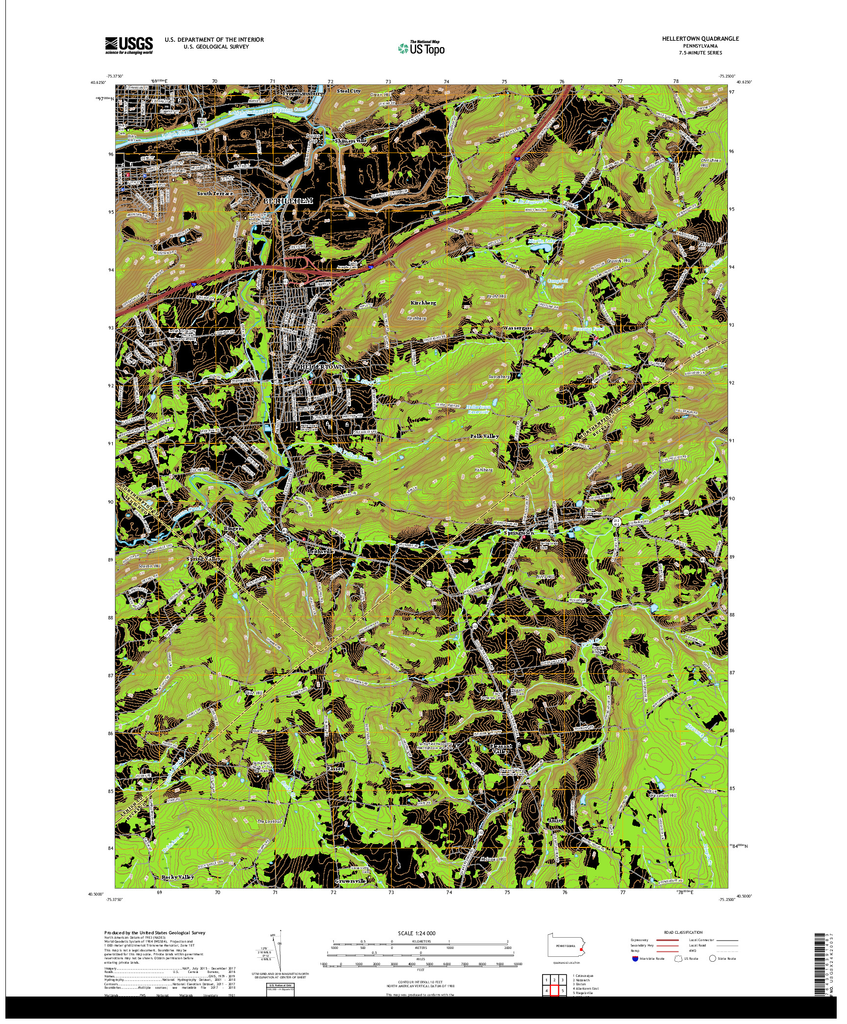 USGS US TOPO 7.5-MINUTE MAP FOR HELLERTOWN, PA 2019