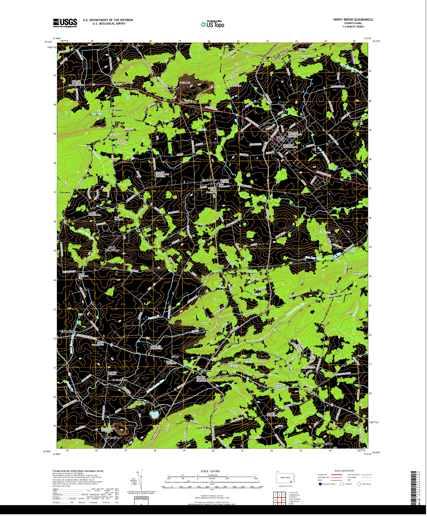 USGS US TOPO 7.5-MINUTE MAP FOR HONEY BROOK, PA 2019