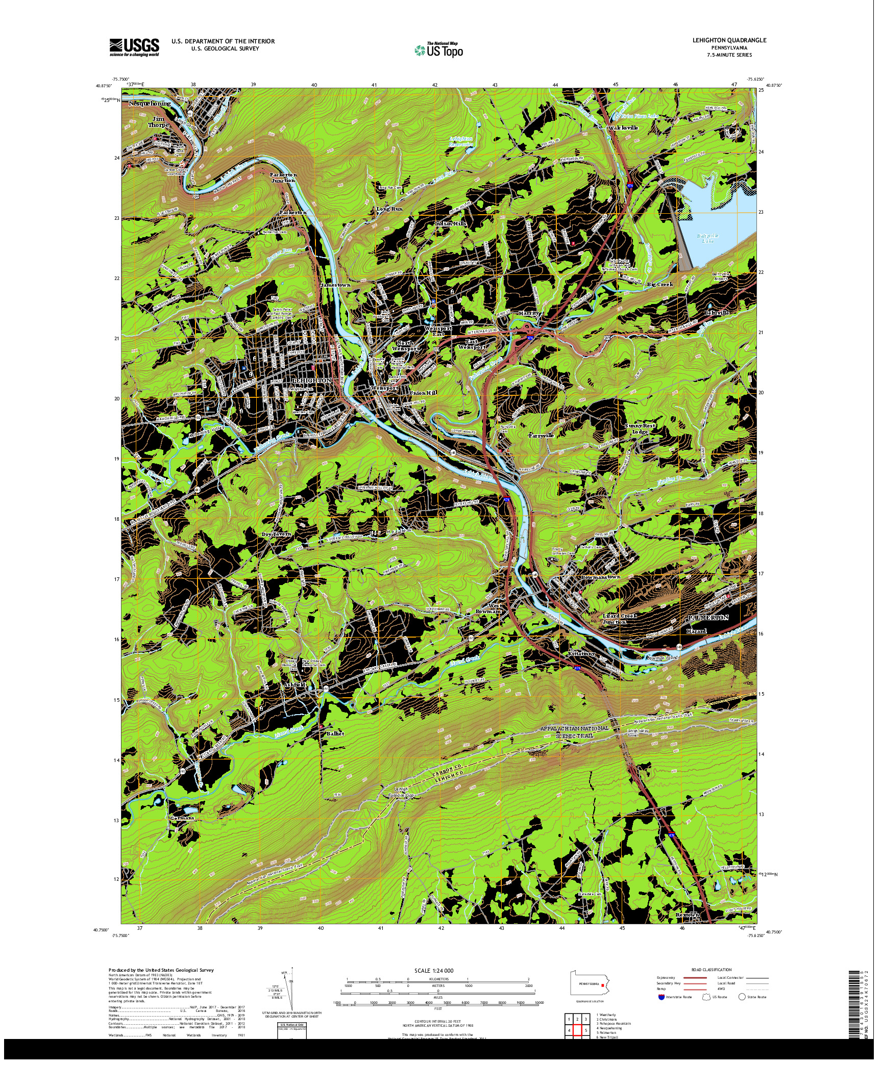 USGS US TOPO 7.5-MINUTE MAP FOR LEHIGHTON, PA 2019