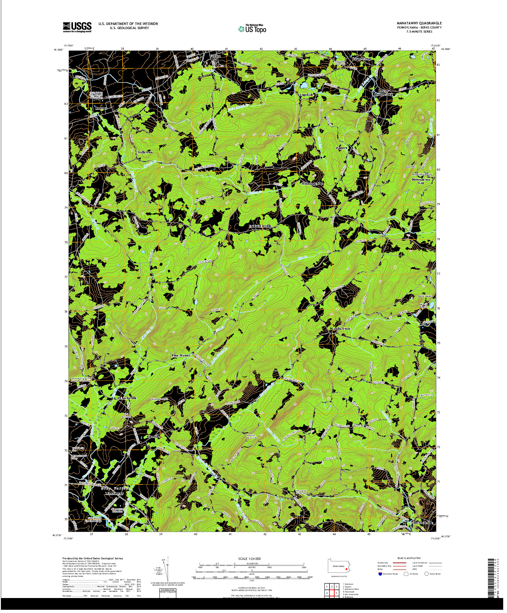 USGS US TOPO 7.5-MINUTE MAP FOR MANATAWNY, PA 2019