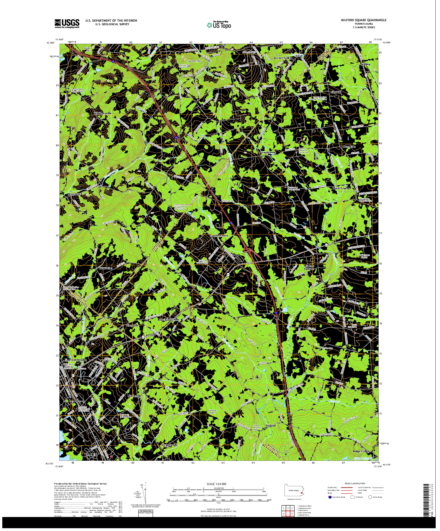 USGS US TOPO 7.5-MINUTE MAP FOR MILFORD SQUARE, PA 2019