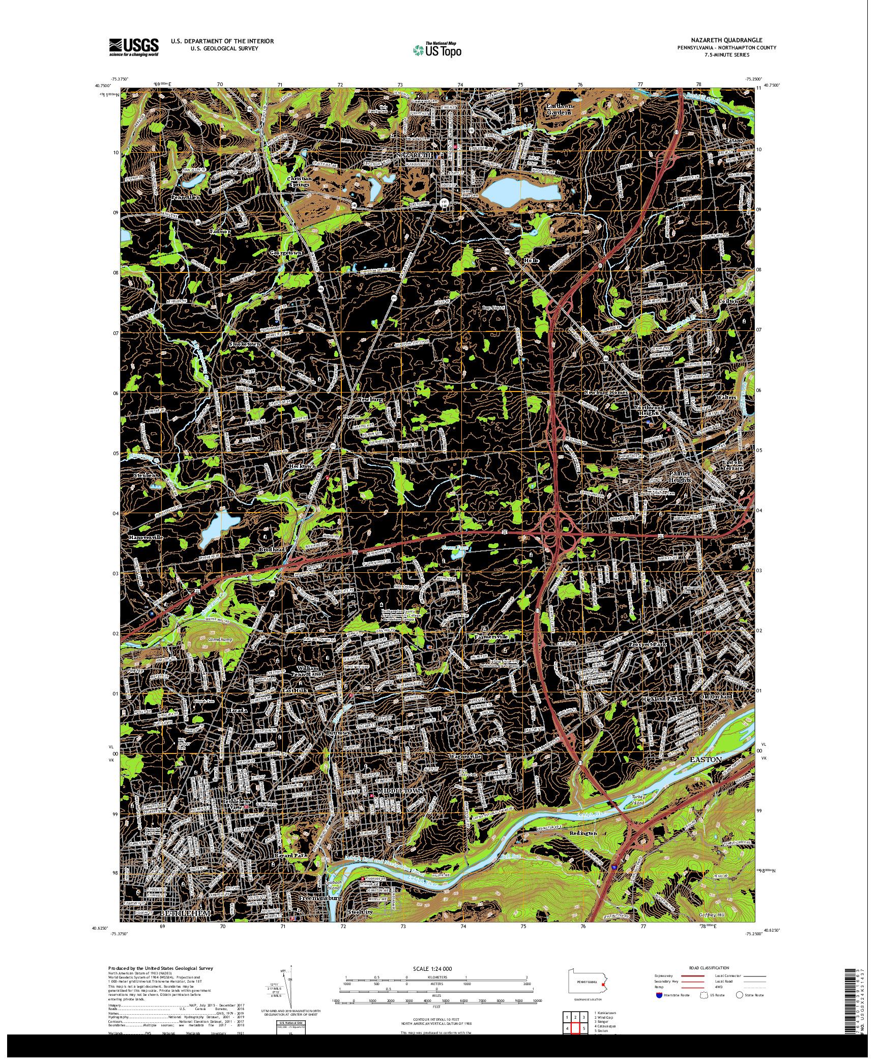 USGS US TOPO 7.5-MINUTE MAP FOR NAZARETH, PA 2019