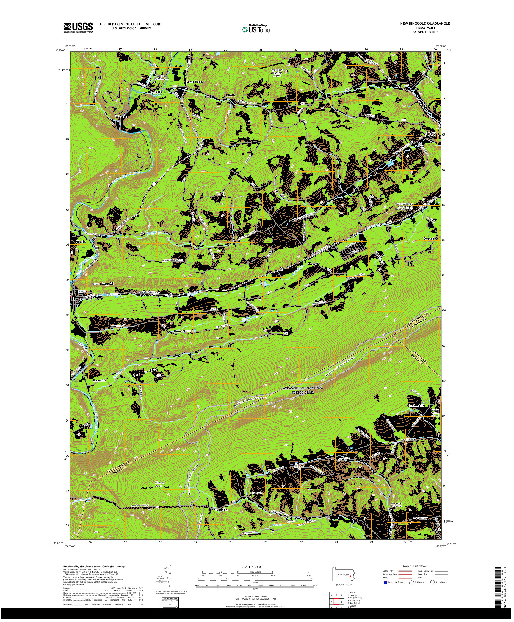 USGS US TOPO 7.5-MINUTE MAP FOR NEW RINGGOLD, PA 2019