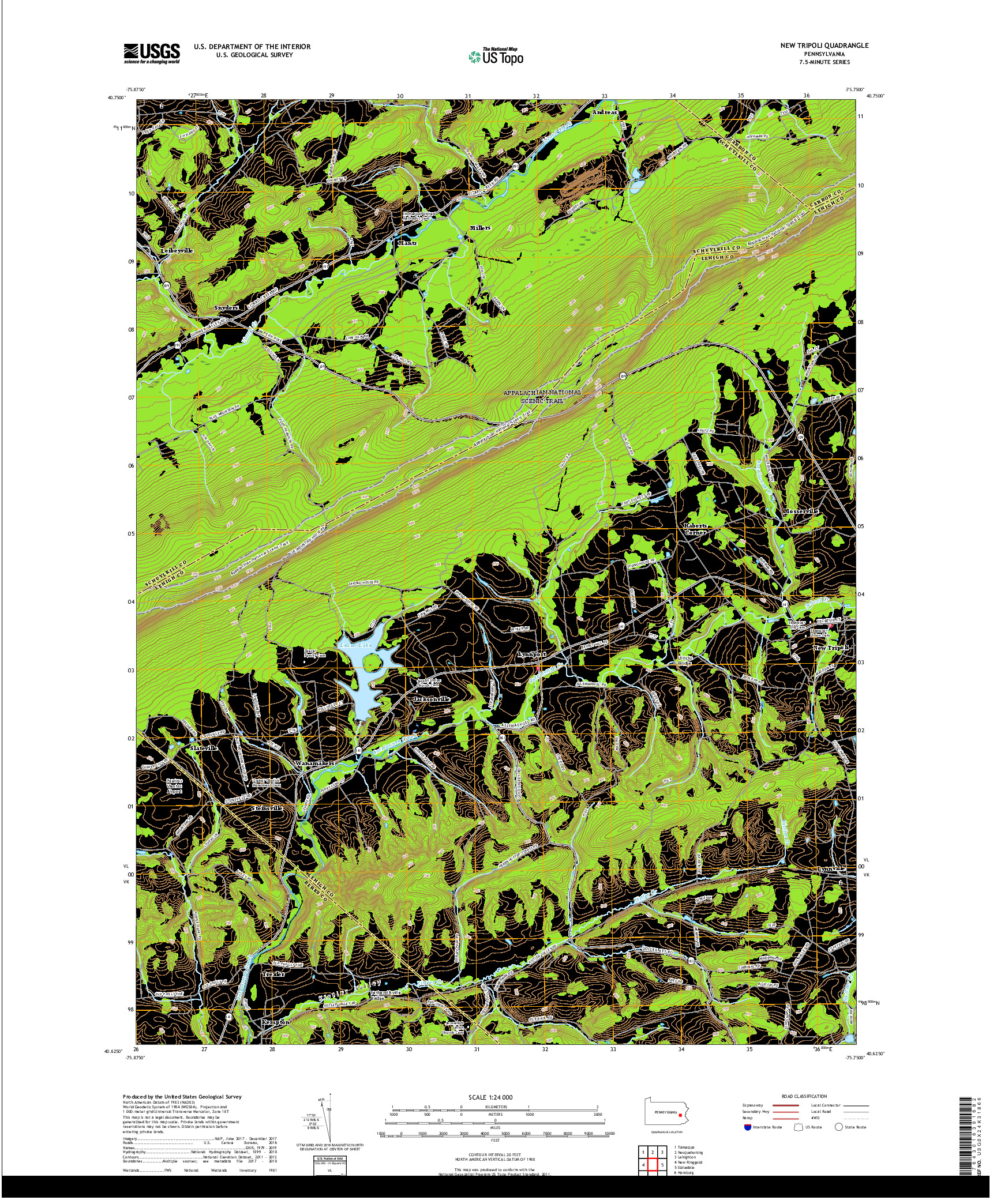 USGS US TOPO 7.5-MINUTE MAP FOR NEW TRIPOLI, PA 2019