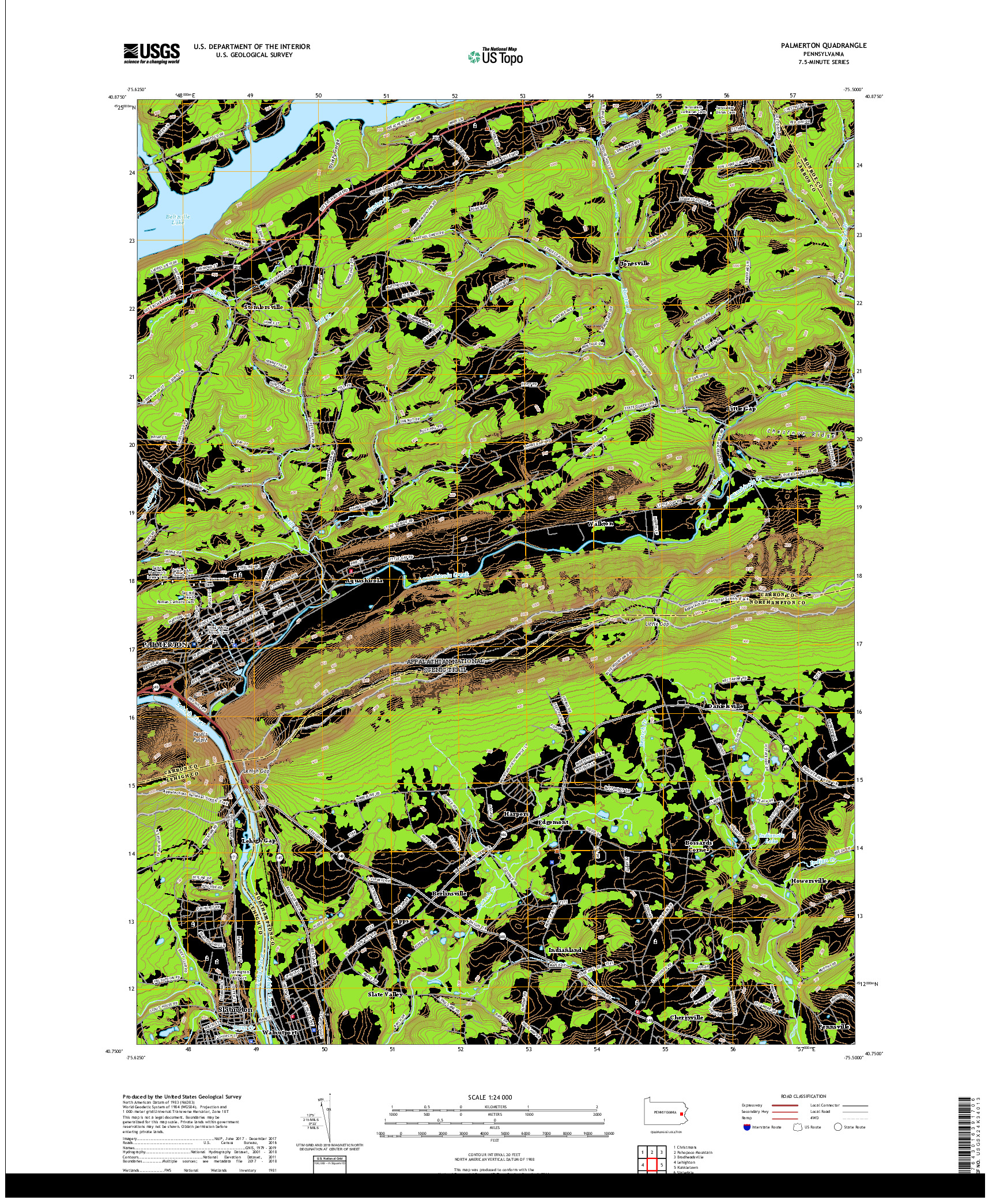 USGS US TOPO 7.5-MINUTE MAP FOR PALMERTON, PA 2019