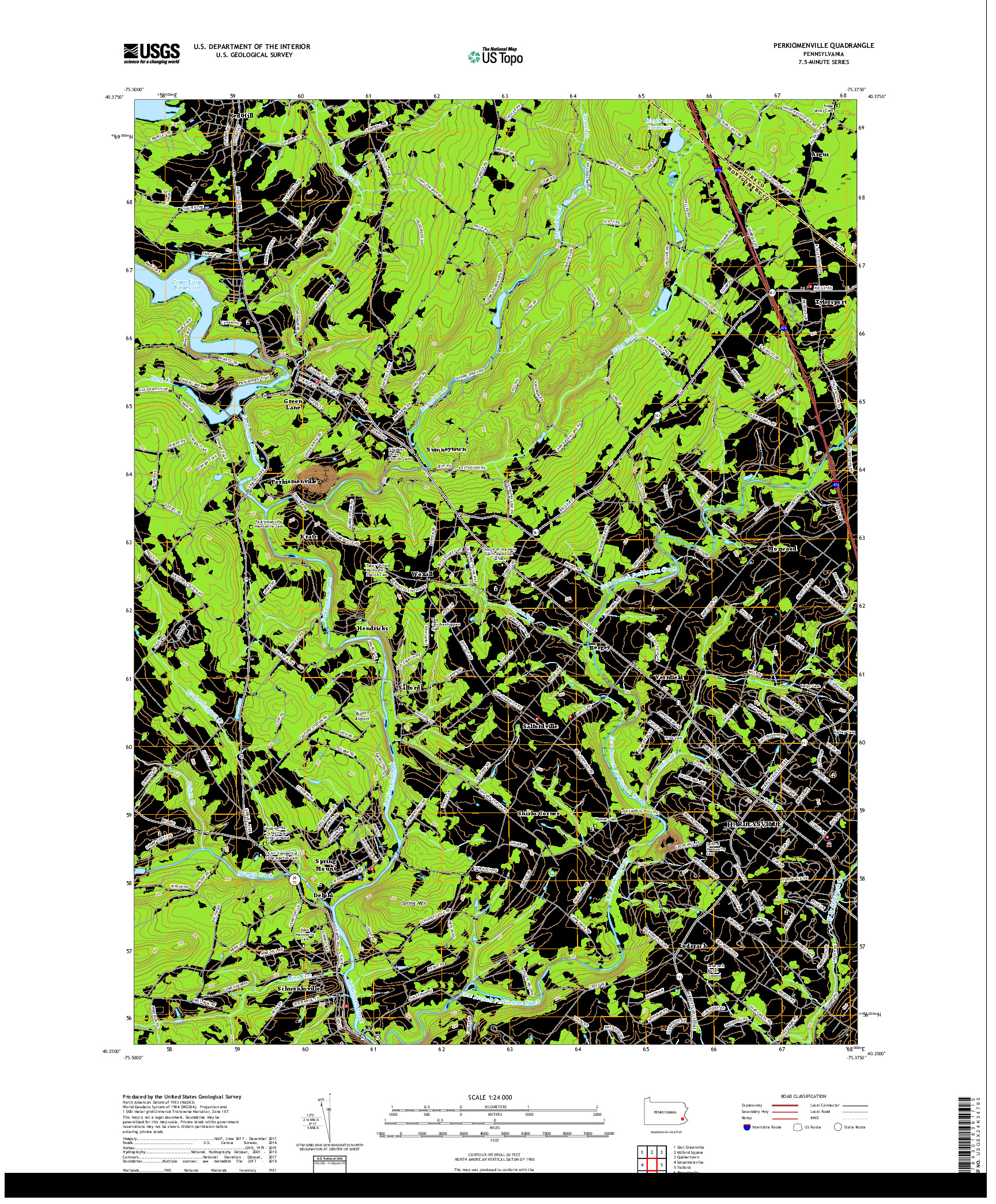 USGS US TOPO 7.5-MINUTE MAP FOR PERKIOMENVILLE, PA 2019
