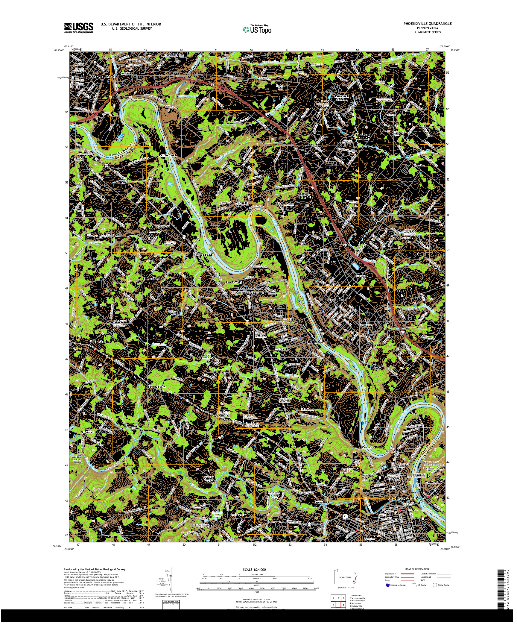 USGS US TOPO 7.5-MINUTE MAP FOR PHOENIXVILLE, PA 2019