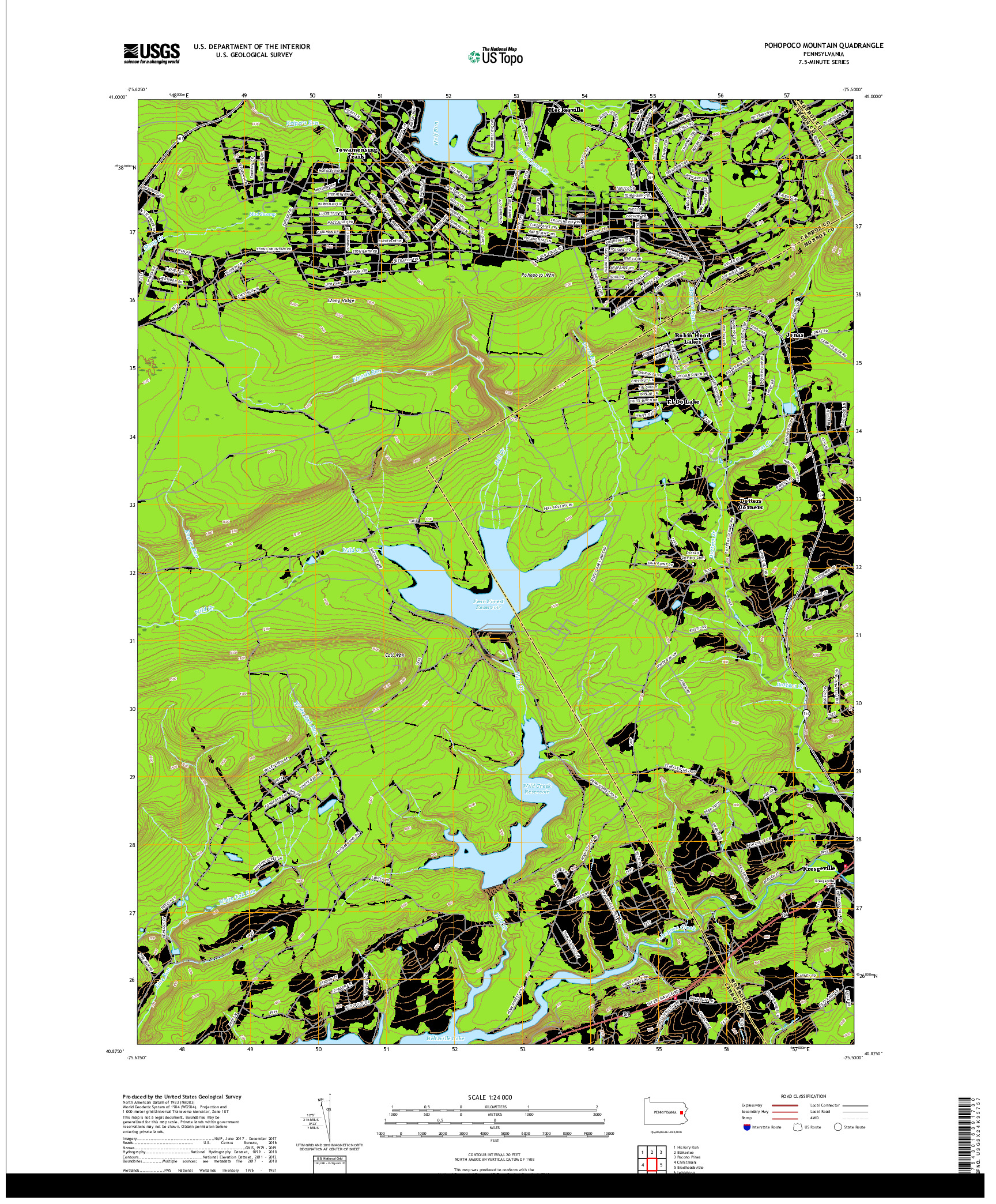 USGS US TOPO 7.5-MINUTE MAP FOR POHOPOCO MOUNTAIN, PA 2019