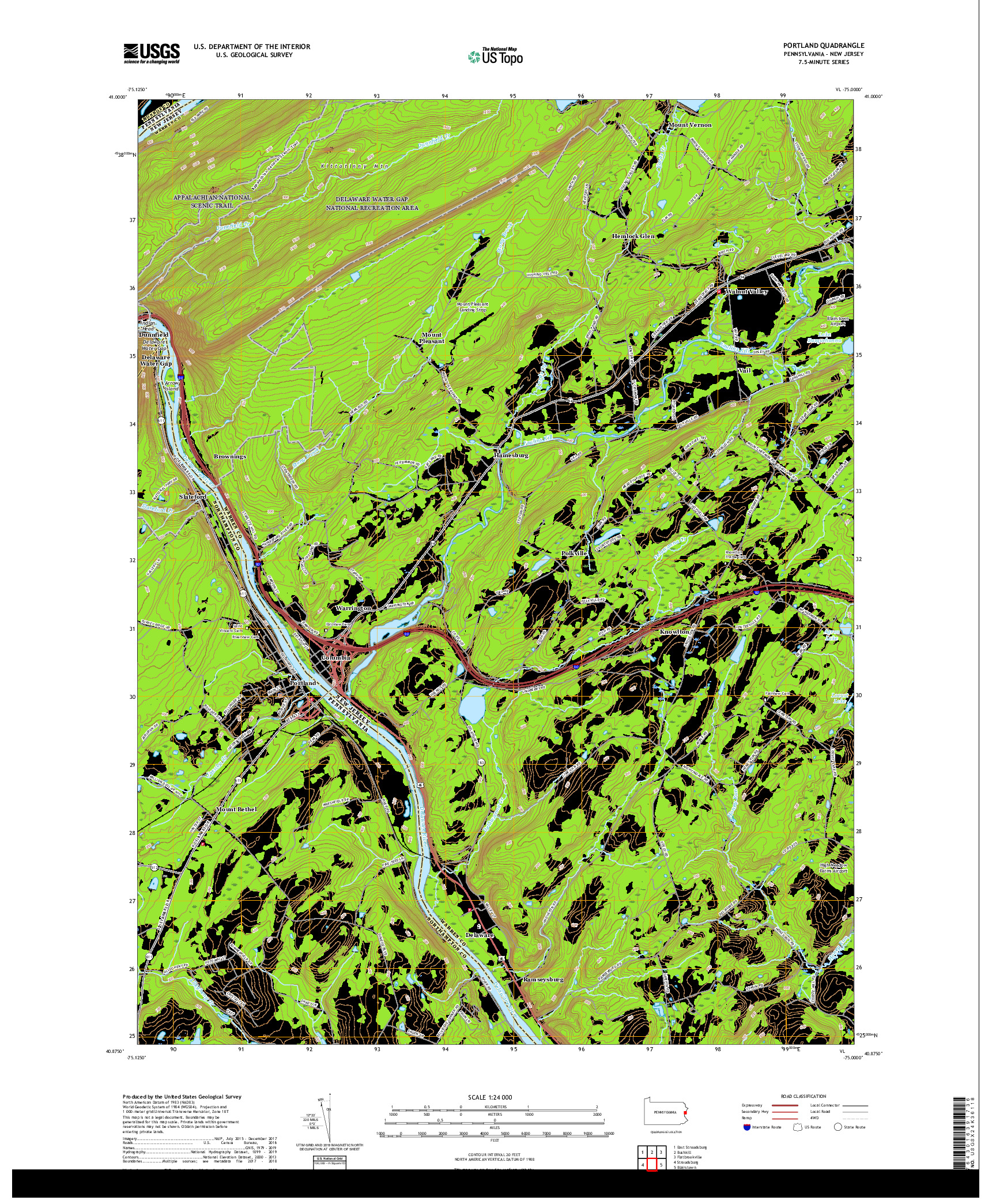 USGS US TOPO 7.5-MINUTE MAP FOR PORTLAND, PA,NJ 2019
