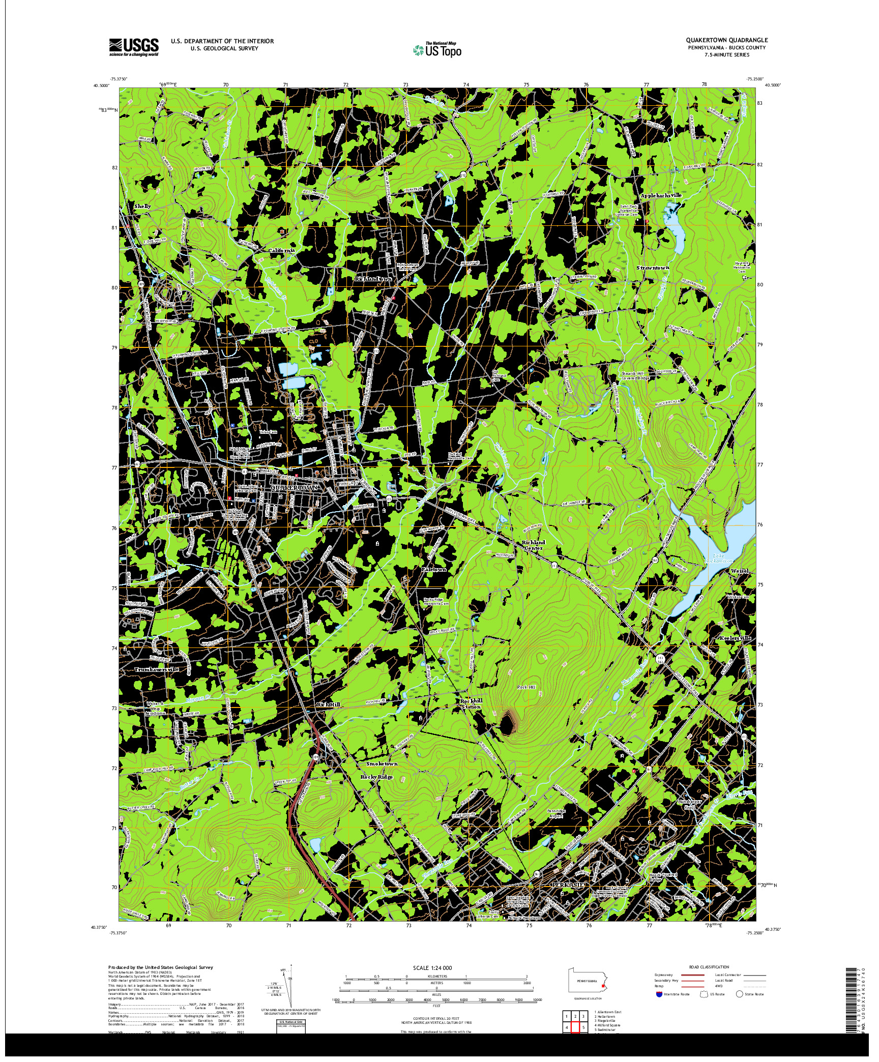 USGS US TOPO 7.5-MINUTE MAP FOR QUAKERTOWN, PA 2019