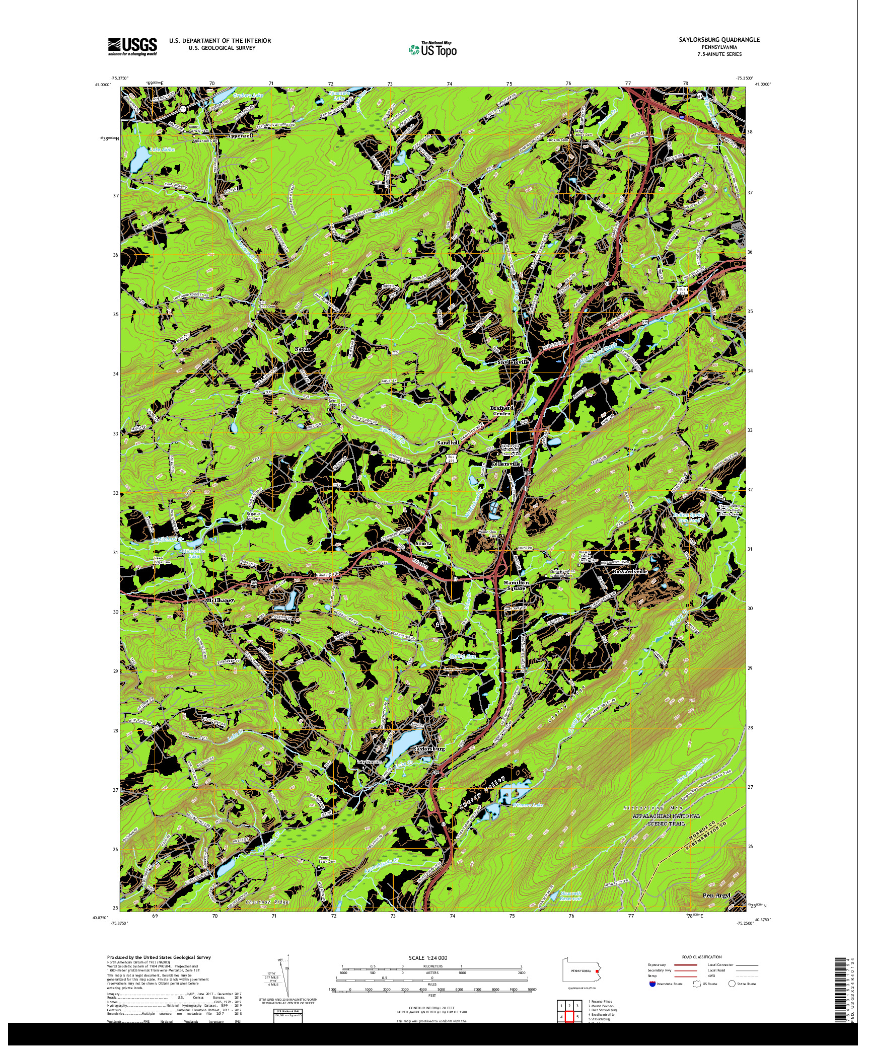 USGS US TOPO 7.5-MINUTE MAP FOR SAYLORSBURG, PA 2019