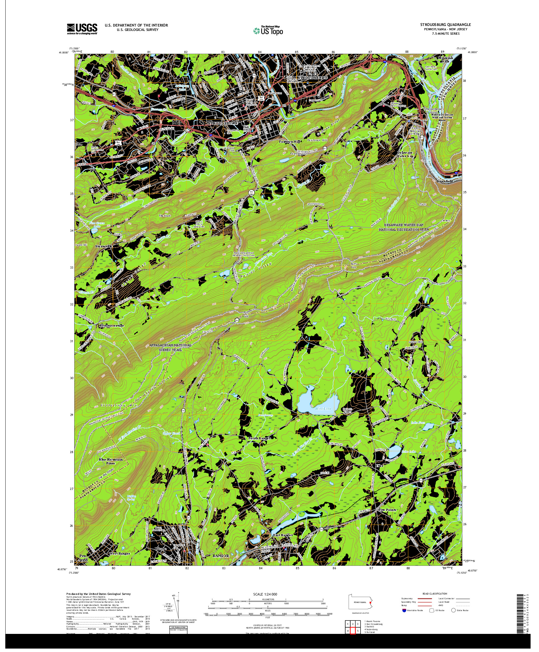 USGS US TOPO 7.5-MINUTE MAP FOR STROUDSBURG, PA,NJ 2019