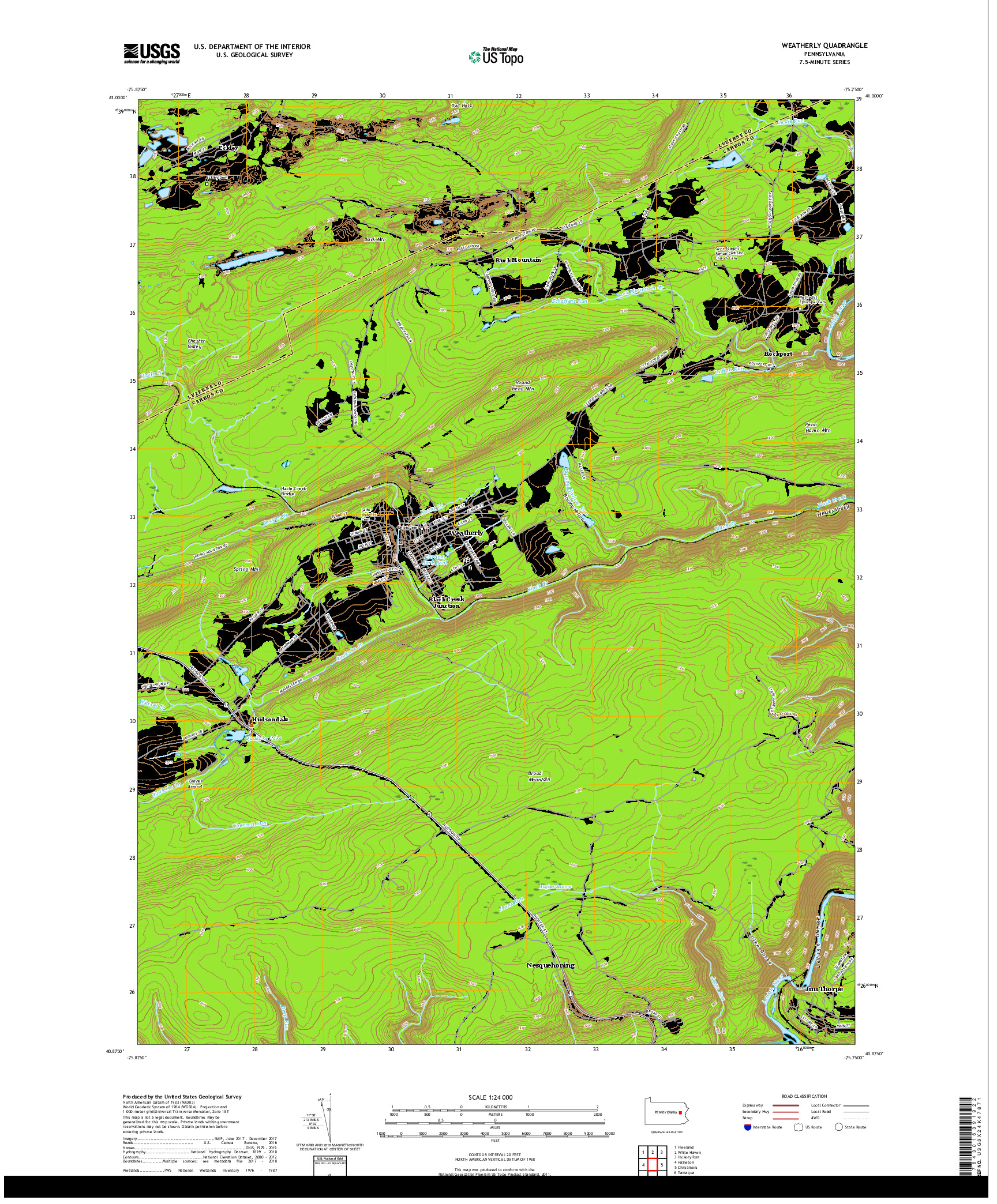 USGS US TOPO 7.5-MINUTE MAP FOR WEATHERLY, PA 2019