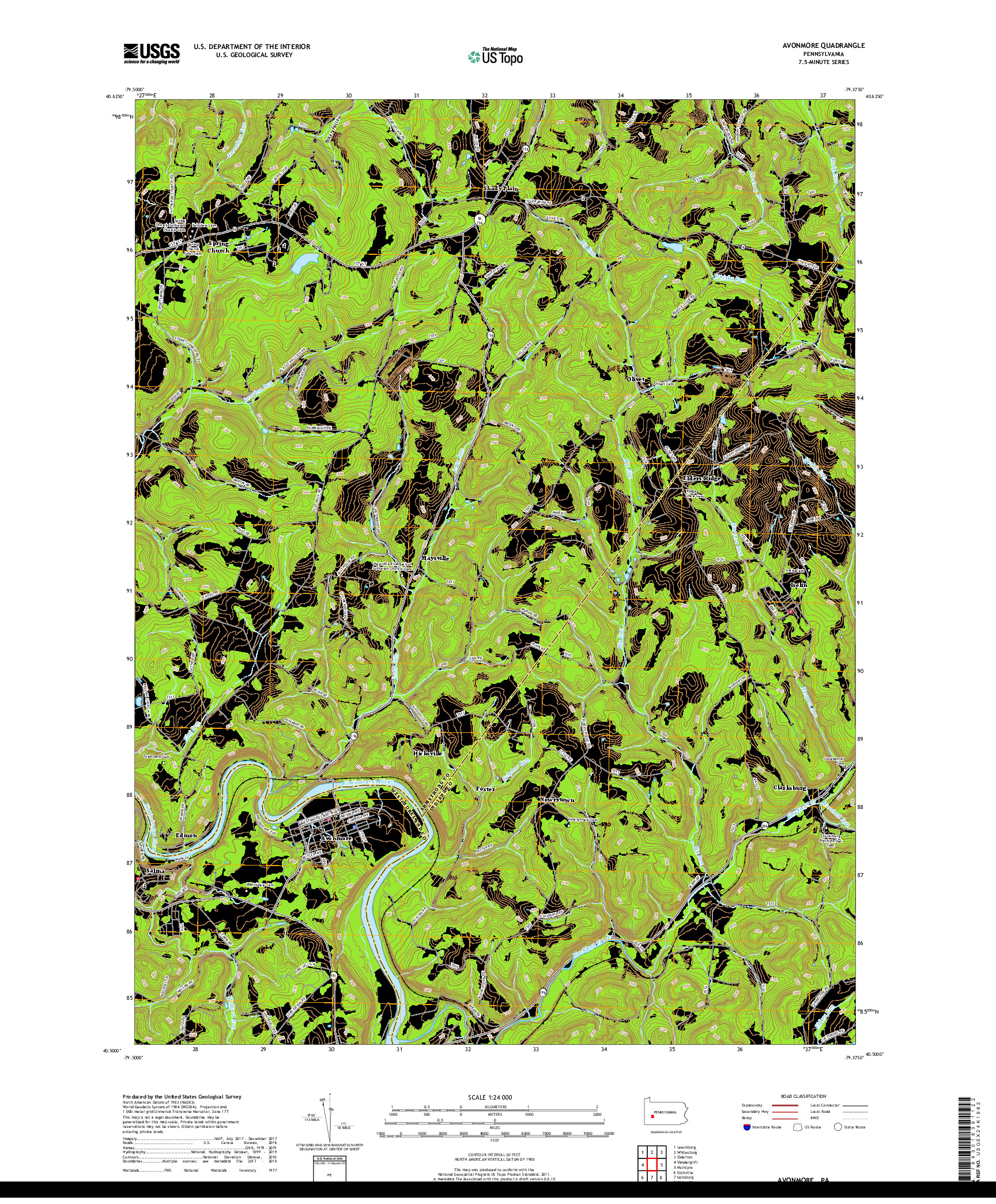 USGS US TOPO 7.5-MINUTE MAP FOR AVONMORE, PA 2019