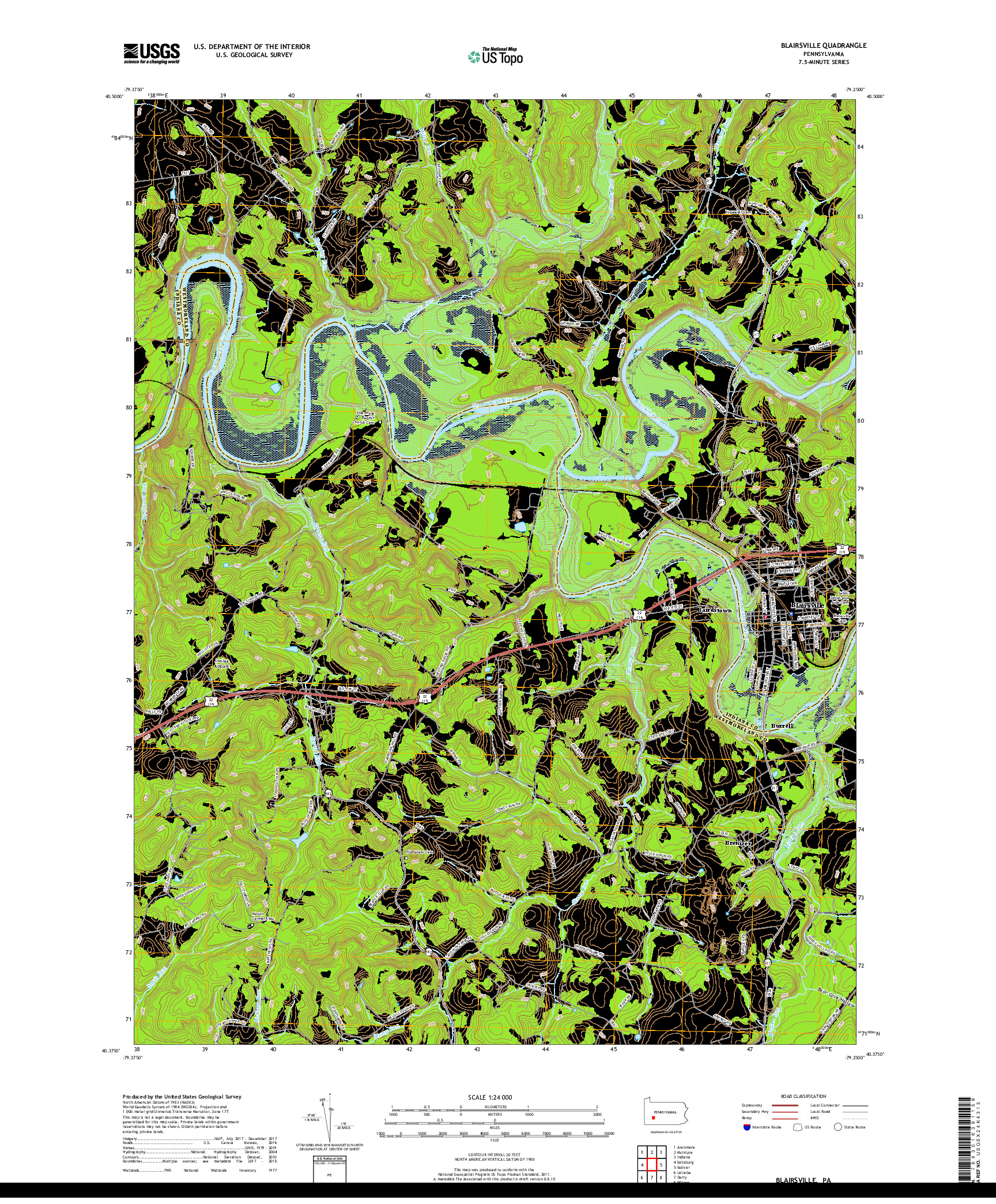 USGS US TOPO 7.5-MINUTE MAP FOR BLAIRSVILLE, PA 2019