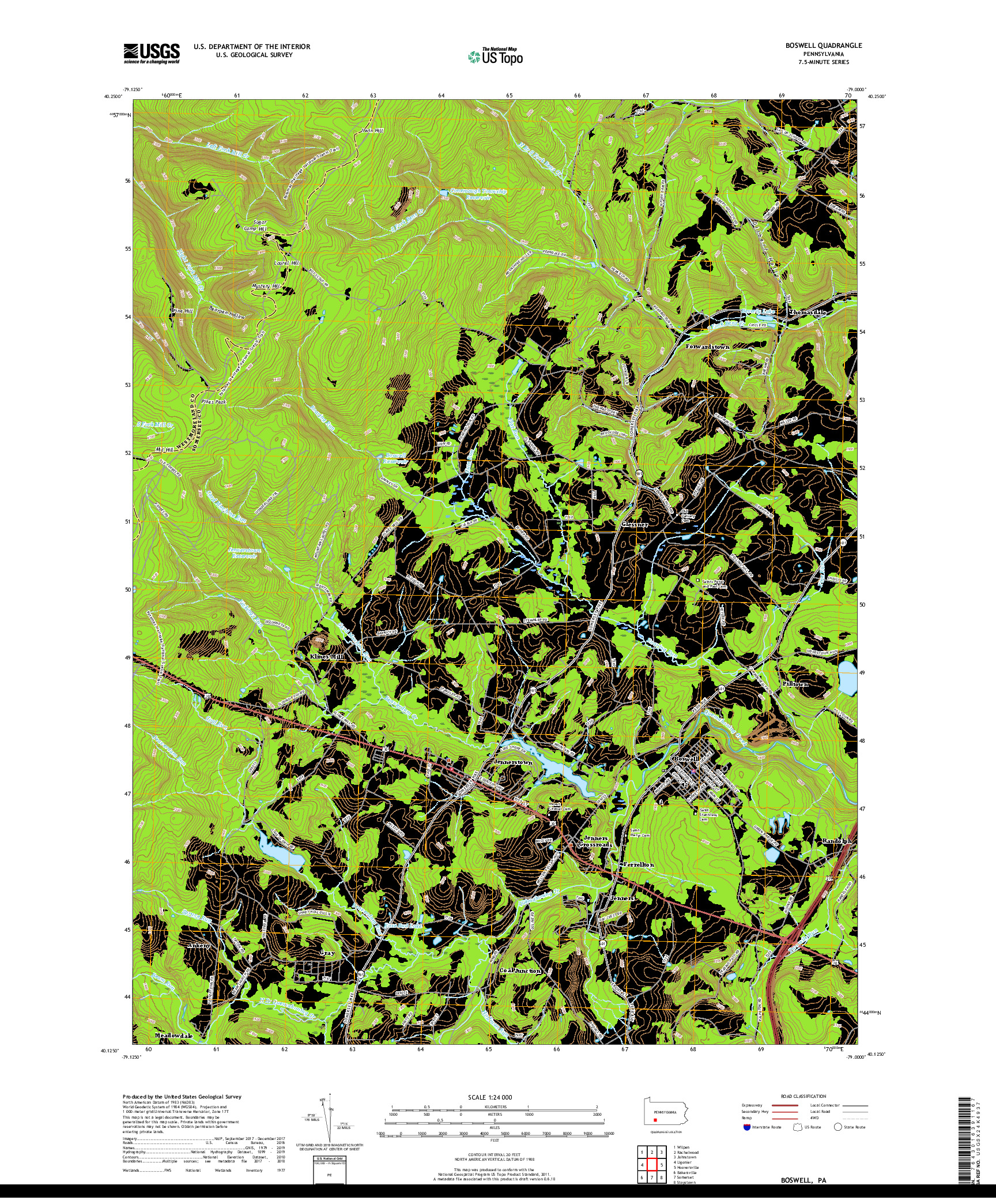 USGS US TOPO 7.5-MINUTE MAP FOR BOSWELL, PA 2019
