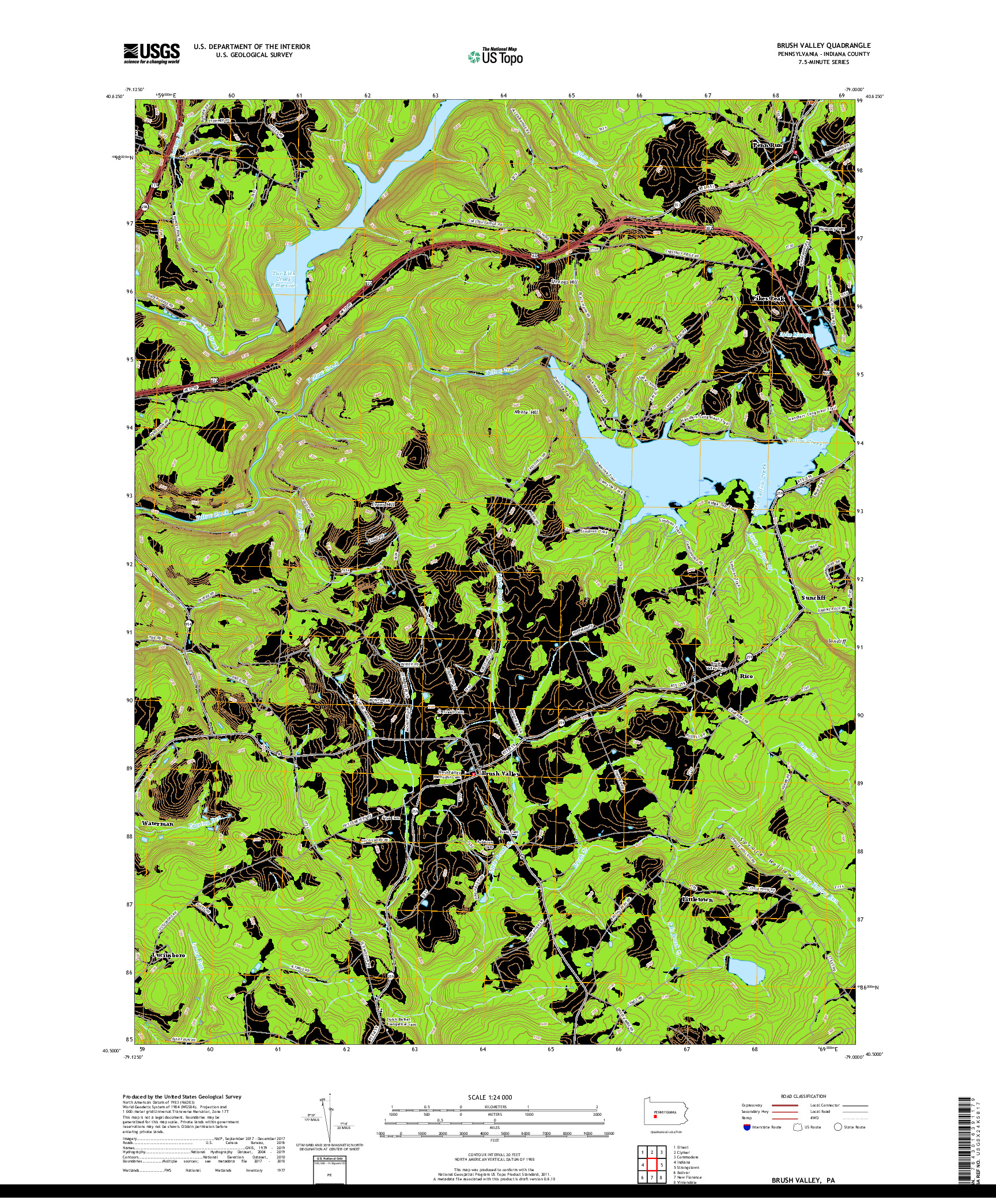 USGS US TOPO 7.5-MINUTE MAP FOR BRUSH VALLEY, PA 2019